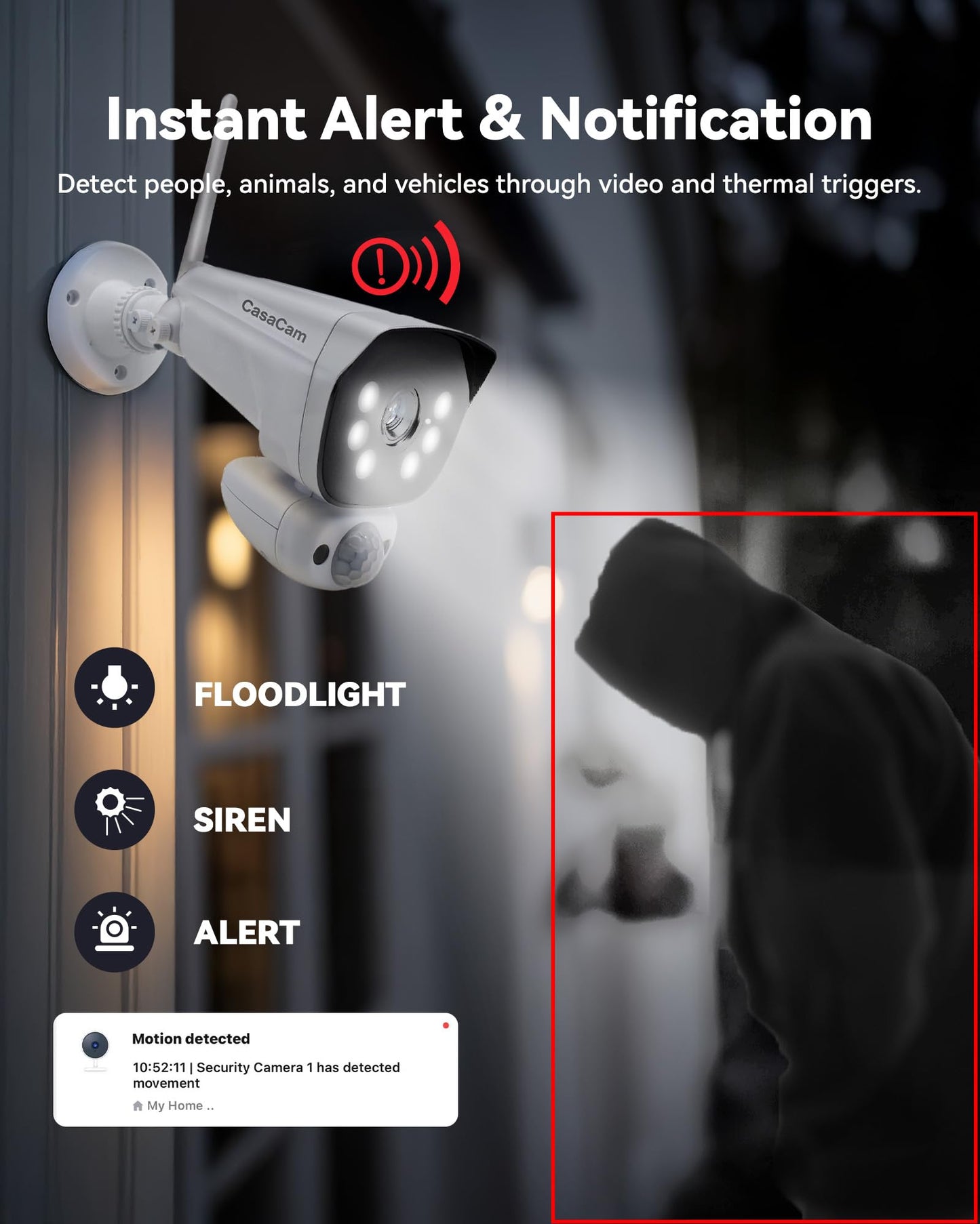 CasaCam Wireless Security Camera System Pro | 10.1” Touchscreen Monitor, 4 2K Floodlight Cameras | Indoor/Outdoor, No Monthly Fees, AI Detection, 2-Way Audio, 64GB SD Card, Model VS6104-64