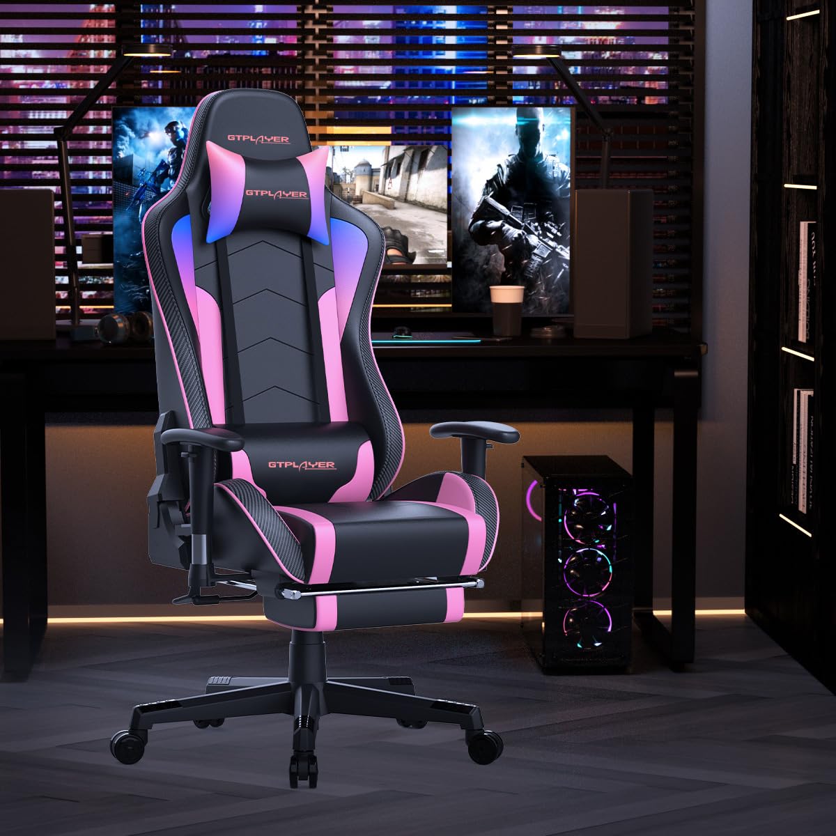 GTPLAYER Gaming Chair with Footrest Speakers Video Game Chair Bluetooth Music Heavy Duty Ergonomic Computer Office Desk Chair