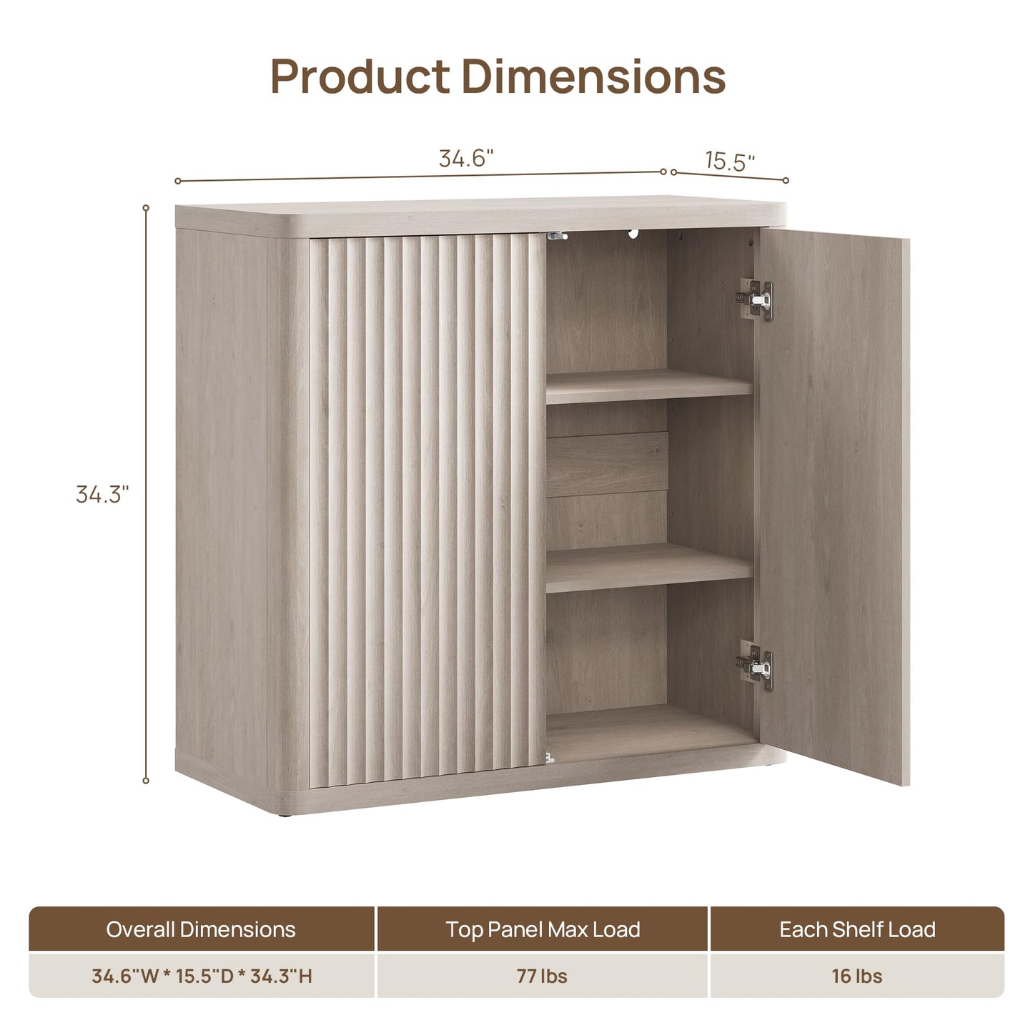 SICOTAS Buffet Cabinet with Storage 34.6" Sideboard Accent Modern Credenza with Doors & Shelves Fluted Tall Media Console Mid Century Coffee Bar Table for Living Room Kitchen Dining Room Hallway
