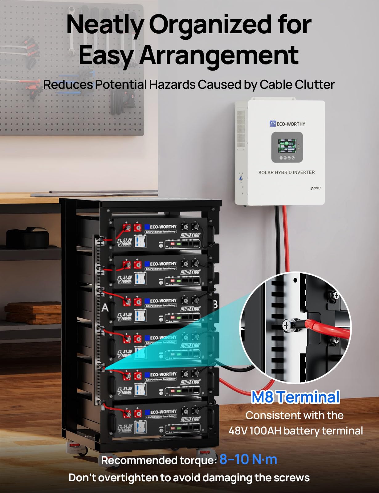 ECO-WORTHY RACK6 V2.1, 6-Layer Server Rack with 600A Busbar, Compatible with Mainstream Brands' Sever Rack Battery