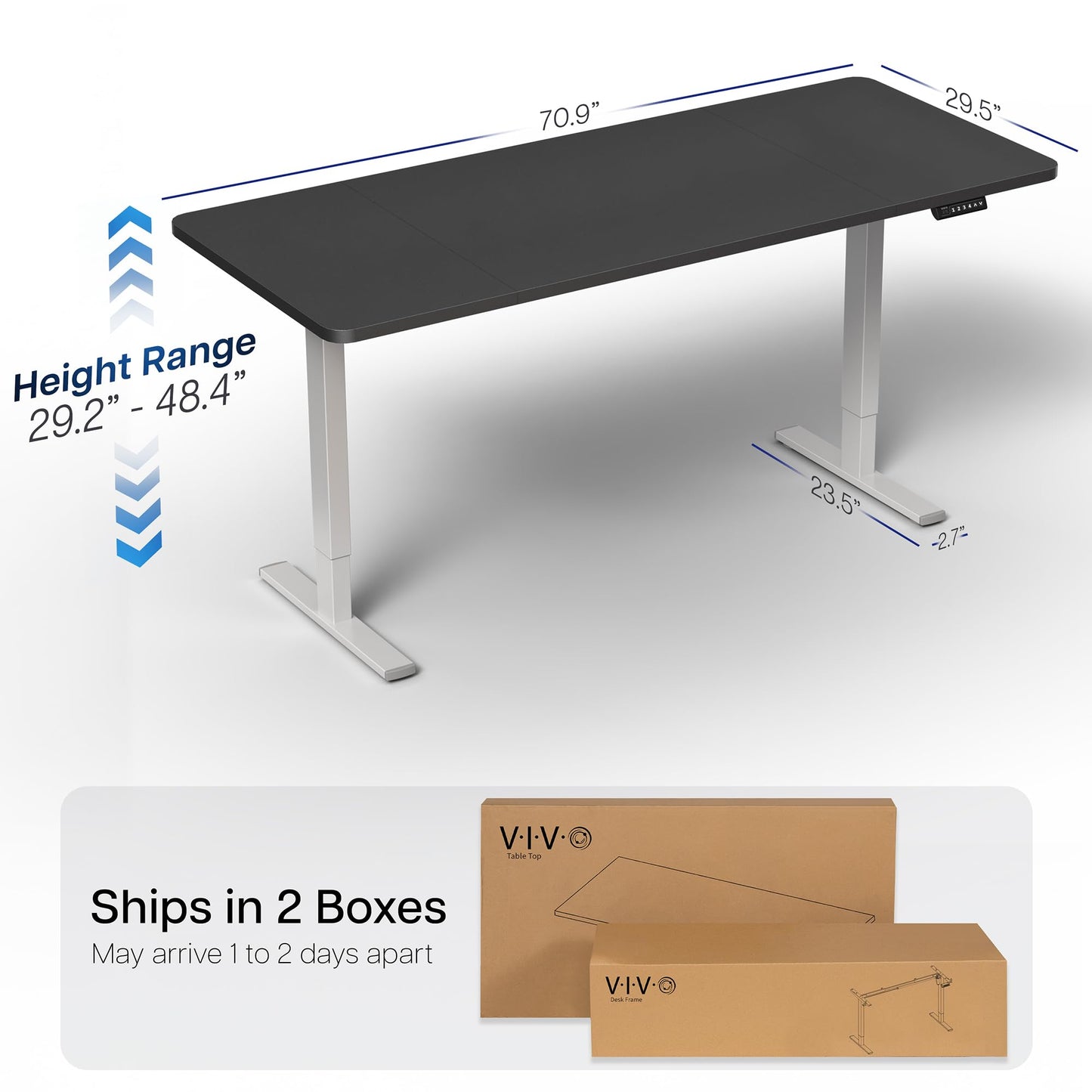 VIVO Electric 71 x 30 in Standing Desk, Memory Height Adjustment, 1B Series, Holds 220 lbs, Black Top Gray Frame, DESK-KIT-1G7B