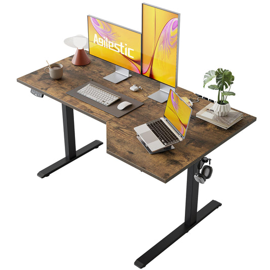 Agilestic Electric Standing Desk, Height Adjustable Desk, 55 x 32 Inch Sit Stand up for Work Office Home, L Shaped Ergonomic Rising Computer Table with Memory Preset, Rustic Brown