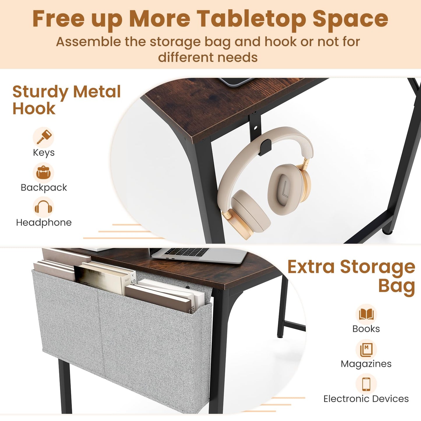 Giantex 10 FT Conference Table with Charging Station, 2 PCS 60" x 24" Rectangular Large Meeting Room Desk with Storage Bag & Hook, Space Saving Seminar Table, Modern Office Computer Desk for 4 People