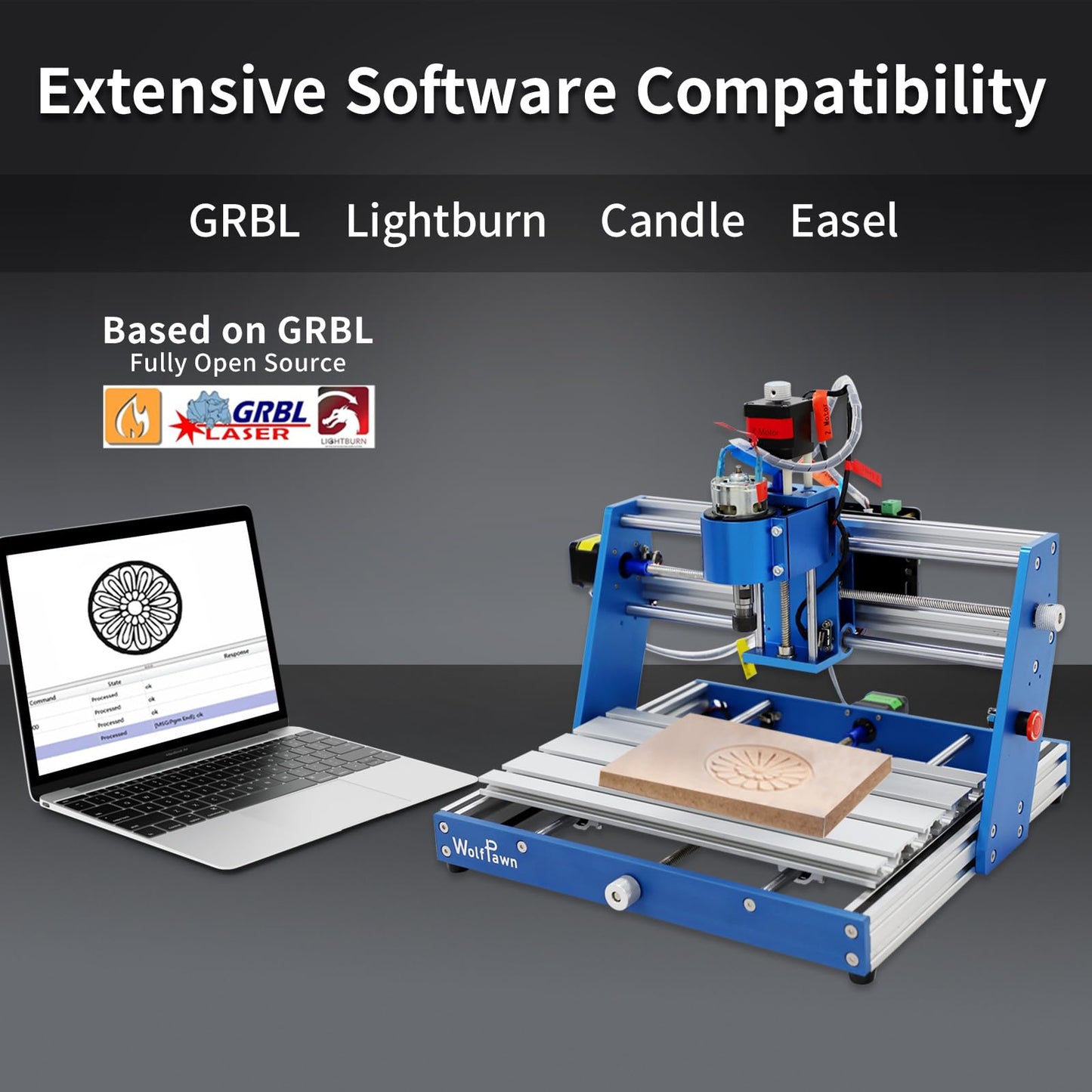 WolfPawn 3018 CNC Machine All-Metal CNC Router Machine, with Emergency-Stop 3 Axis Plastic Acrylic PCB PVC Wood Carving Milling Engraving Machine, XYZ Working Area 300x180x60mm