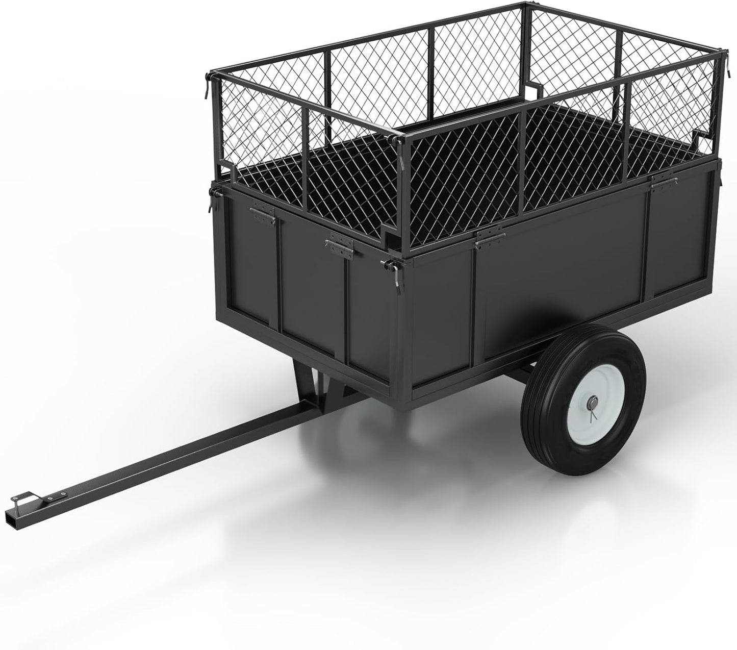 Garden Utility Trailer, ATV UTV Trailer Tow Behind Dump Cart, Heavy Duty 750lbs Garden Dump Cart with 17 Cu. Ft Bed, Steel Dump Trailer for Lawn Mower, Tractor, Removable Sides, Pneumatic Tires, Black