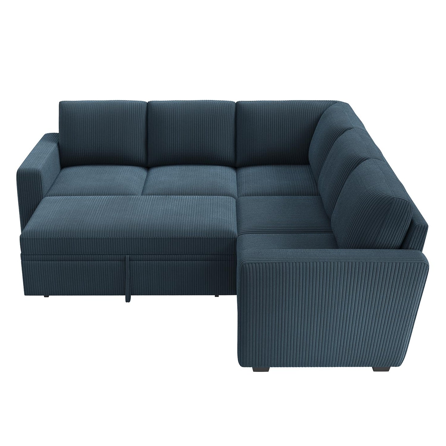 HONBAY Modular Sectional Sleeper Couch with Pull Out Bed, Corduroy L Shaped Sofa with Storage, Convertible Sectional Couches for Living Room, Blue