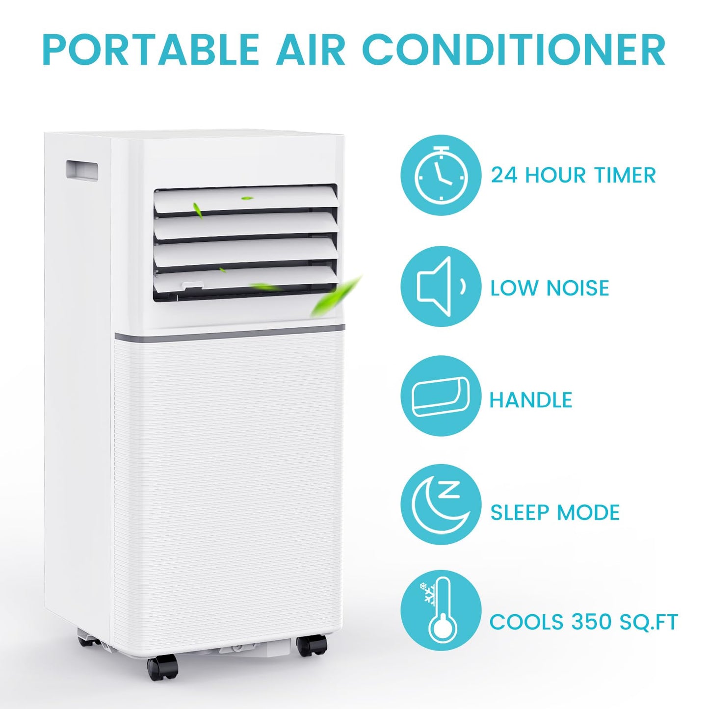 Electactic Portable Air Conditioner 8,000 BTU, 3-in-1 AC Cooler Dehumidifier Fan with LED Display, Remote Control, Quiet, Sleep Mode, 360° Casters, Window Kit for Room Office Apartment Garage