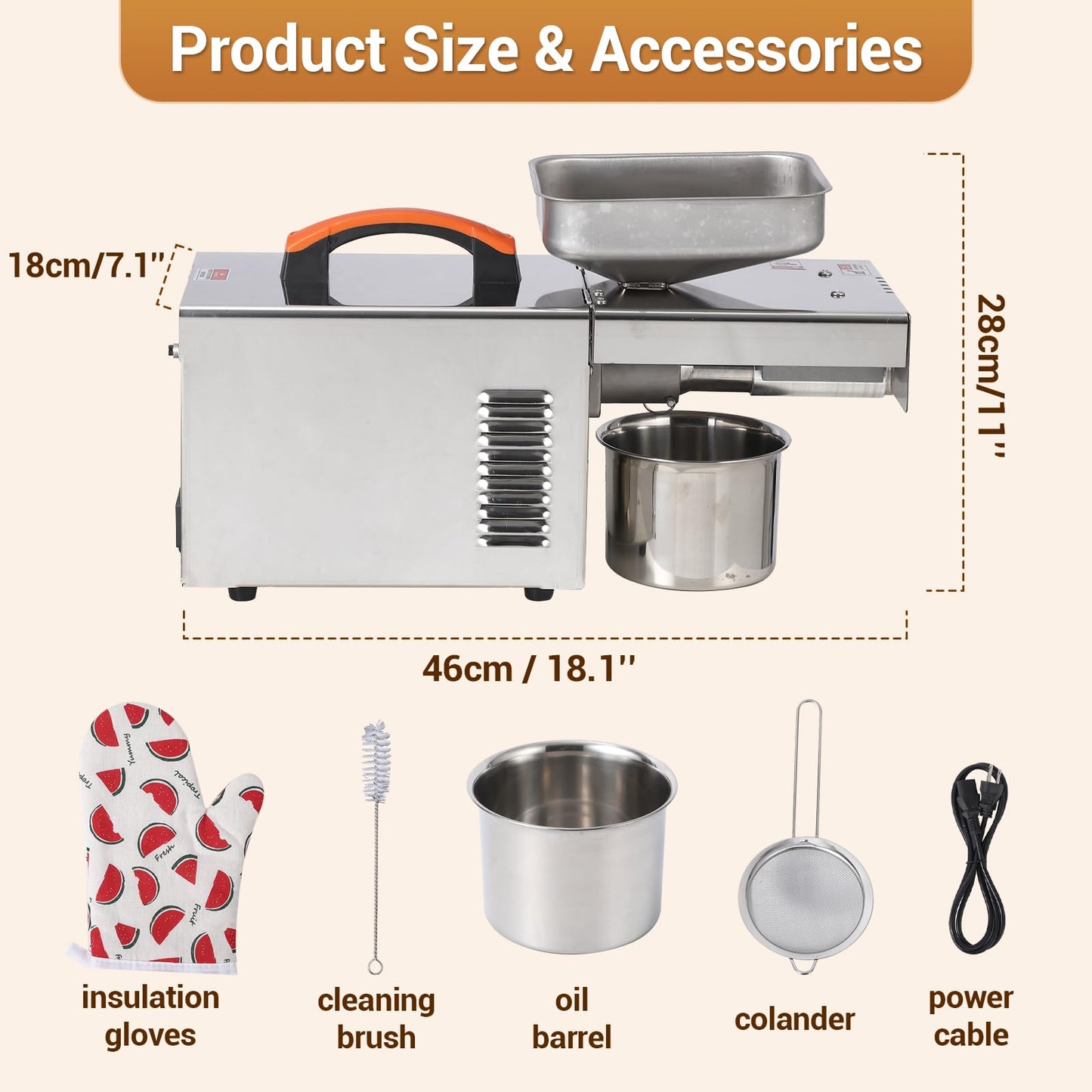 SierraSquad 900W Stainless Steel Oil Press Machine, Automatic Cold Press Oil Extractor for Home Use, Electric Seed and Nut Oil Maker with Temperature Control