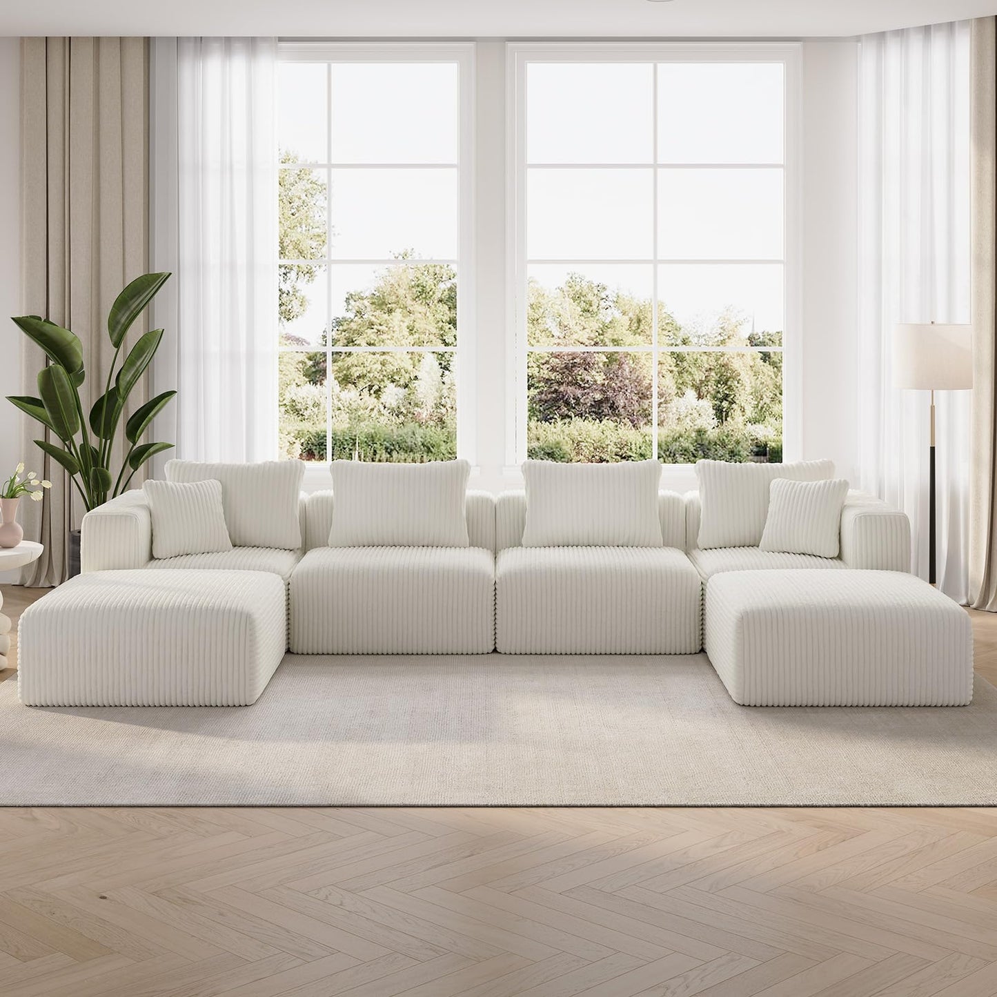 Novilla 141" Modular Sectional Sofa, Modern Cloud Sectional Couch with Smarts Coil® Support, U-Shape Boneless Couch for Living Room Apartments, No Assembly Required, Beige (4 Seat w/ 2 Ottoman)