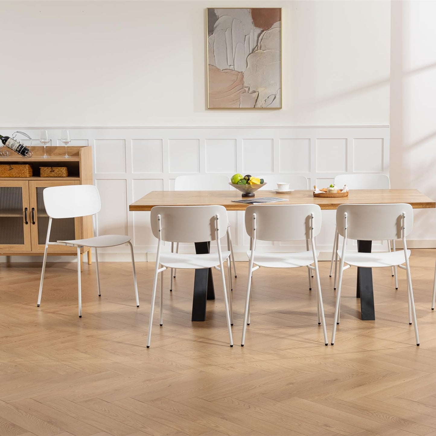 Sidanli Conference Room Chairs Stackable Set of 4, Reception Chairs with Plastic Seat, Stacking Chairs for Waiting Break Room Classroom Clearance, White