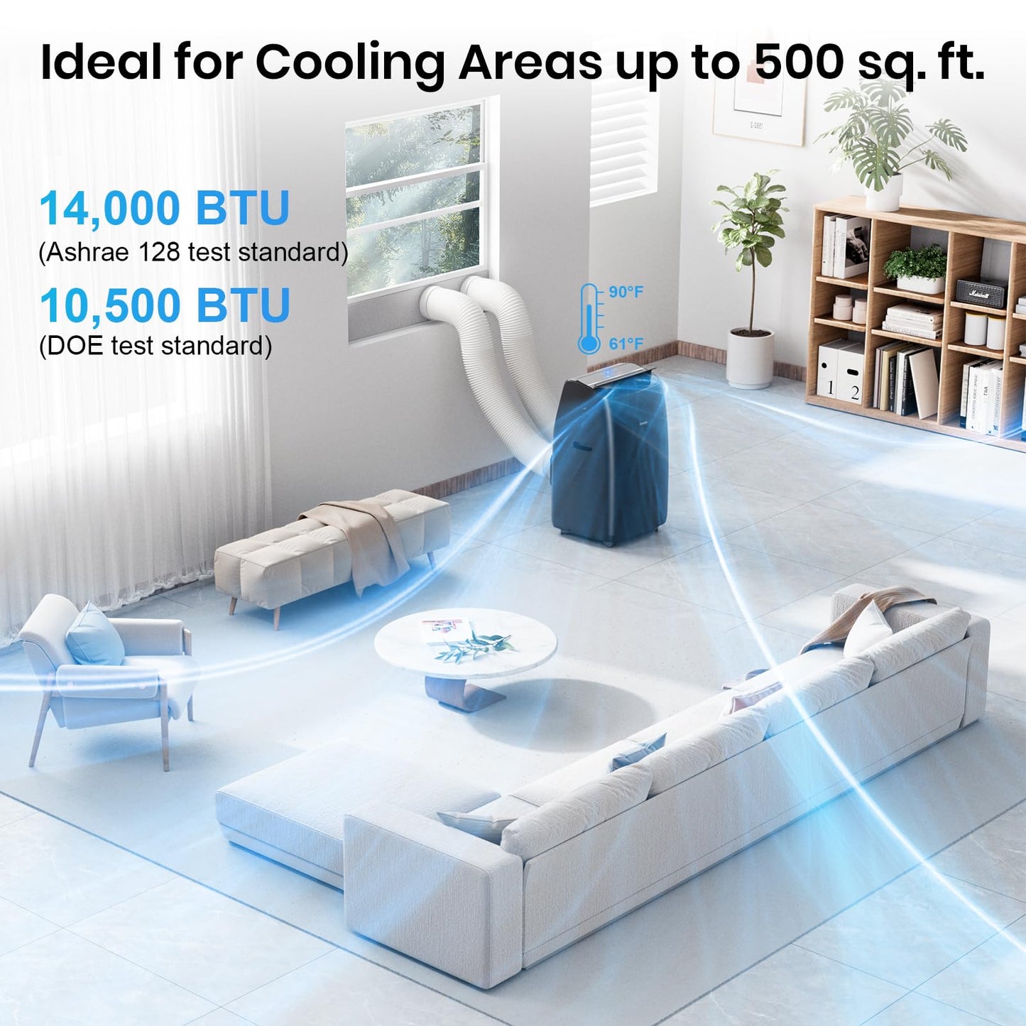 Gasbye Dual Hose Portable Air Conditioner, [2026 Upgraded] Full DC Inverter Compressor, Energy-Saving 13.6 CEER, Low Noise (45dB), Cools Room up to 500 Sq.Ft., Backlit Remote Control, 14,000BTU, Black