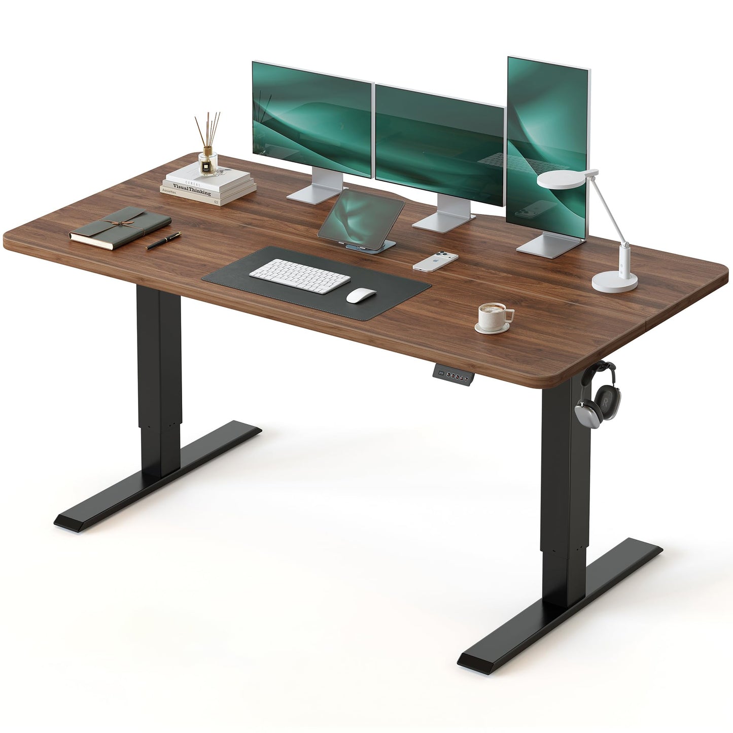 CubiCubi Standing Desk, 63 x 28 Inches Electric Height Adjustable Computer Desk, Sit Stand up Home Office Desk with Memory Presets, Dark Walnut
