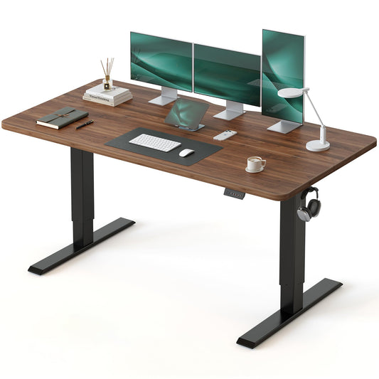 CubiCubi Standing Desk, 63 x 28 Inches Electric Height Adjustable Computer Desk, Sit Stand up Home Office Desk with Memory Presets, Dark Walnut