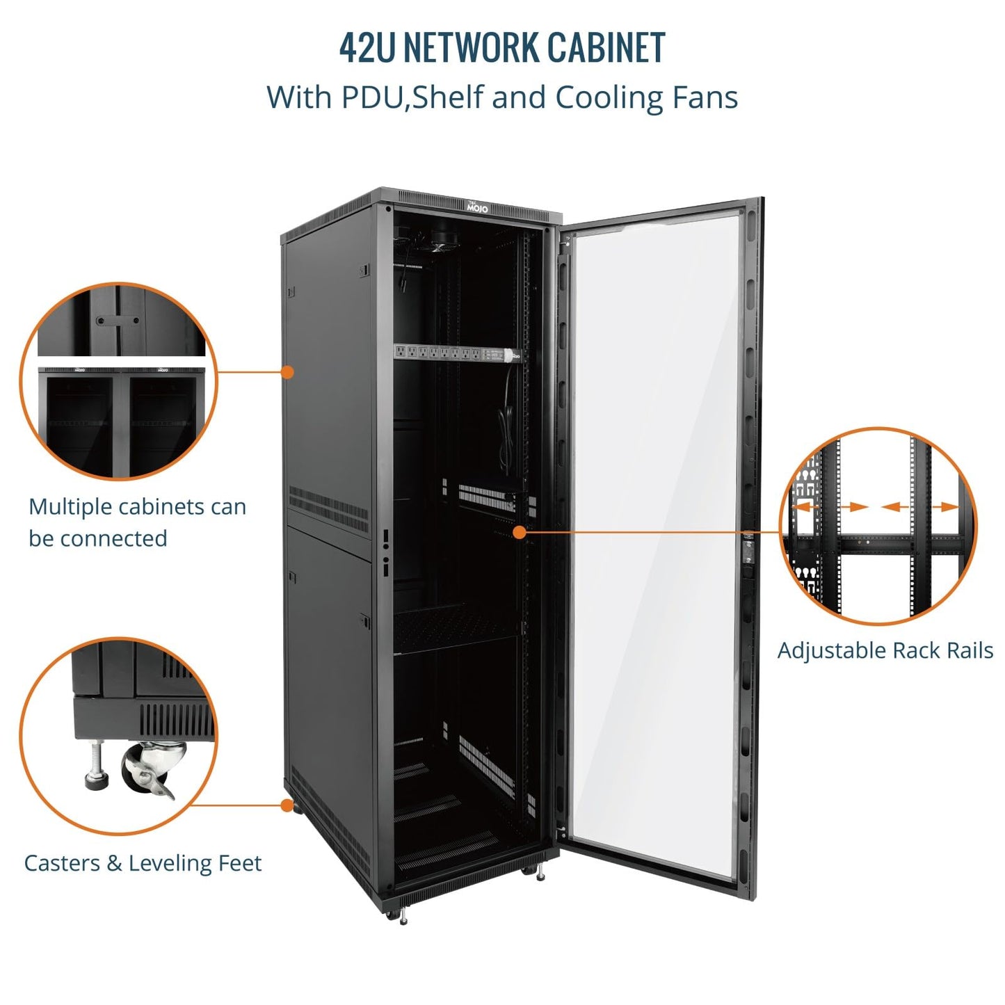 Tecmojo 42U Server Rack Network Cabinet 31.5" D x 23.6" W, Locking Data Cabinet Enclosure for 19" Server, Networking, AV & IT Equipment, Clear Door, Black