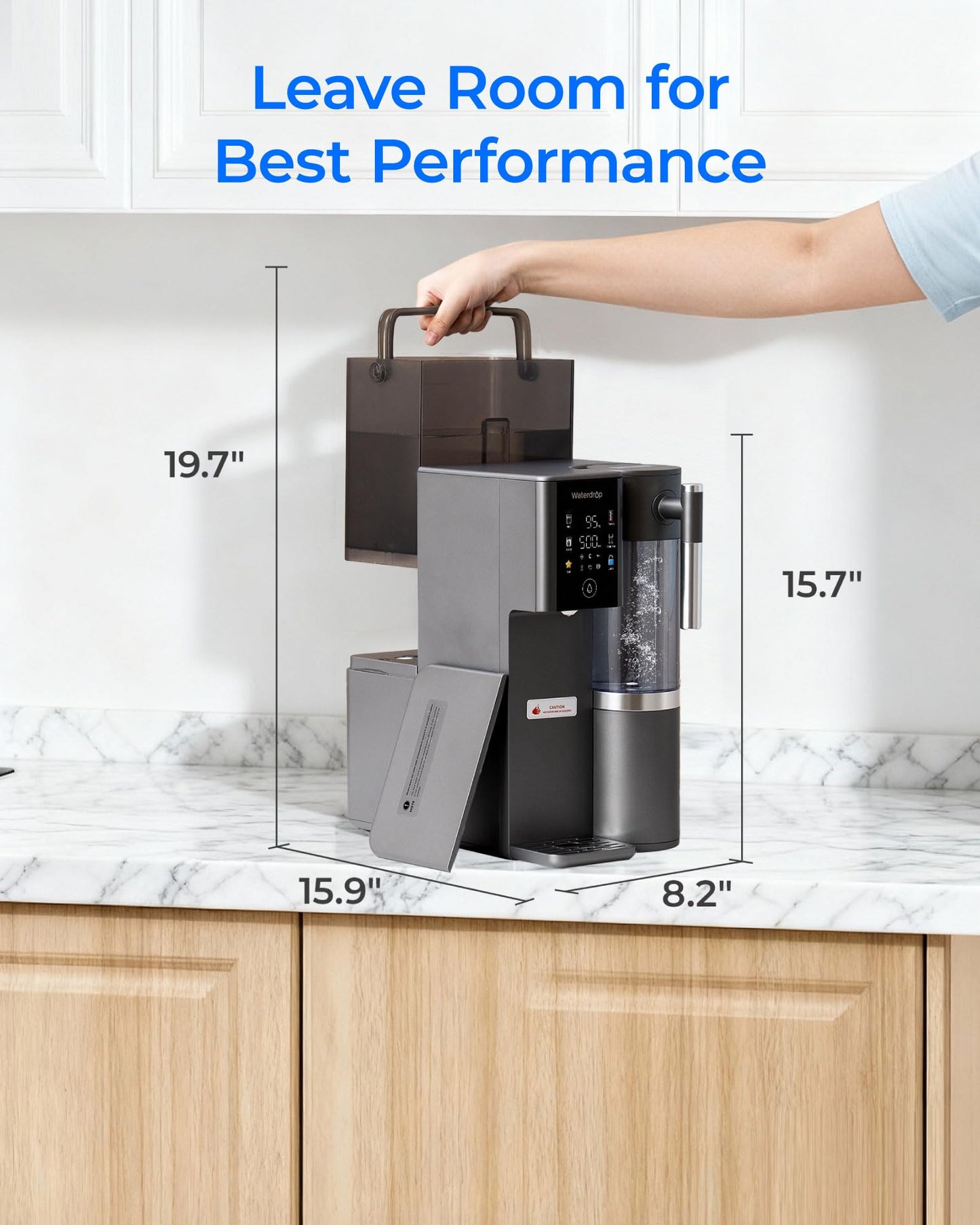 Waterdrop A2 Countertop Reverse Osmosis System, Hot and Cold RO System, Portable Pure Water Tank, Bottleless Water Cooler, 6 Temperature Settings, Hot Cold Room Water, 3:1 Pure to Drain