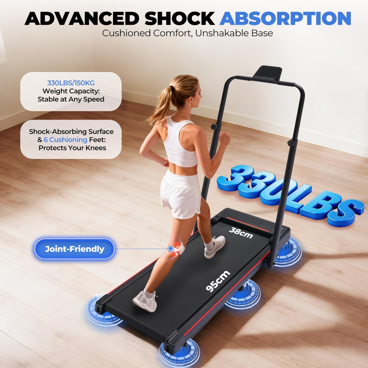 Gorise Walking Pad with Incline & Height-Adjustable Handlebar, 5-in-1 Foldable Treadmill for Home & Office, Portable Under Desk Treadmill 350LB with Remote Control LED Display Red