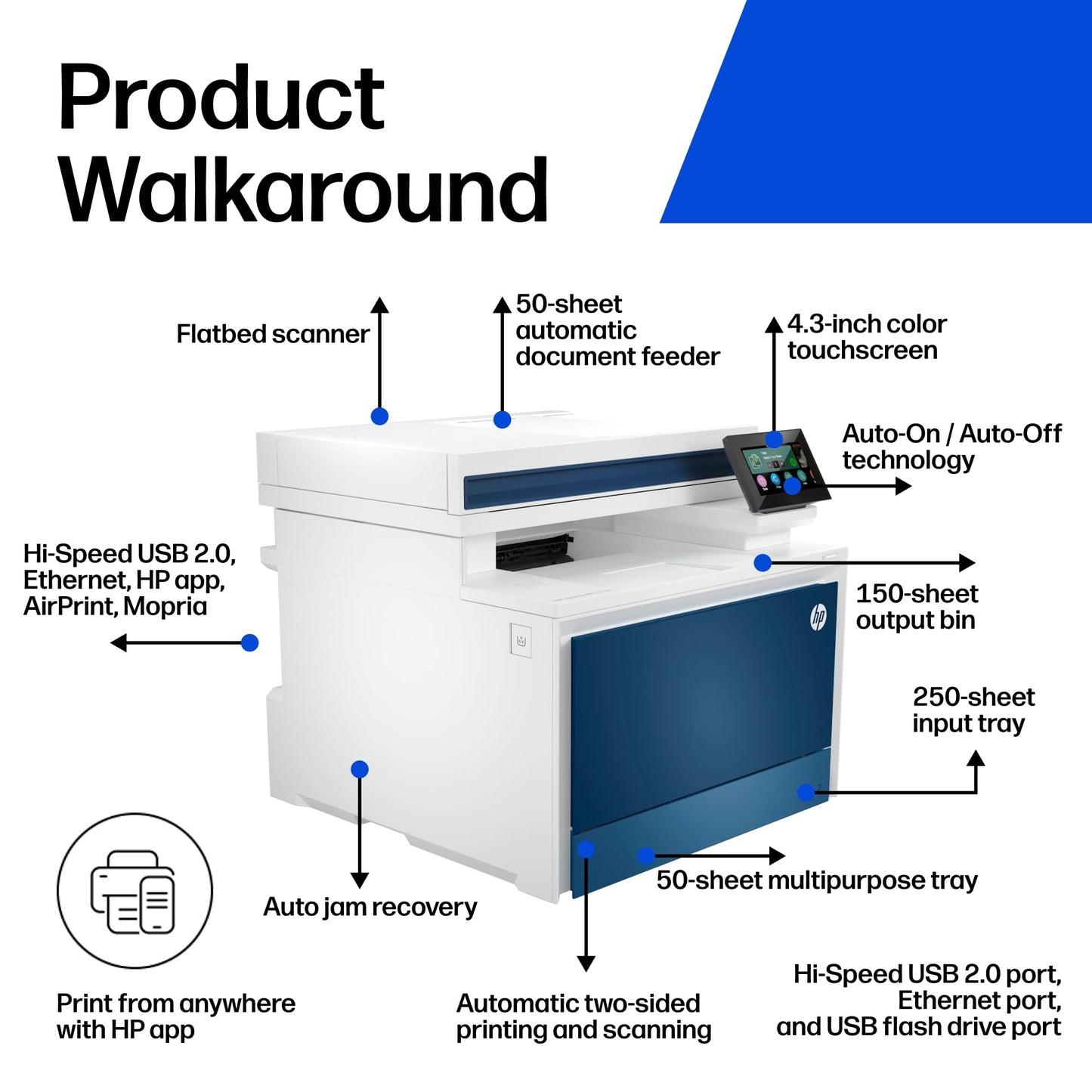HP Color LaserJet Pro MFP 4301fdn Printer, Print, Scan, Copy, Fax, Fast, Easy Setup, Mobile Printing, Advanced Security, Best-for-Small Teams. Ethernet & USB Only. Not Wireless. 16.6 x 17.1 x 15.1 in.