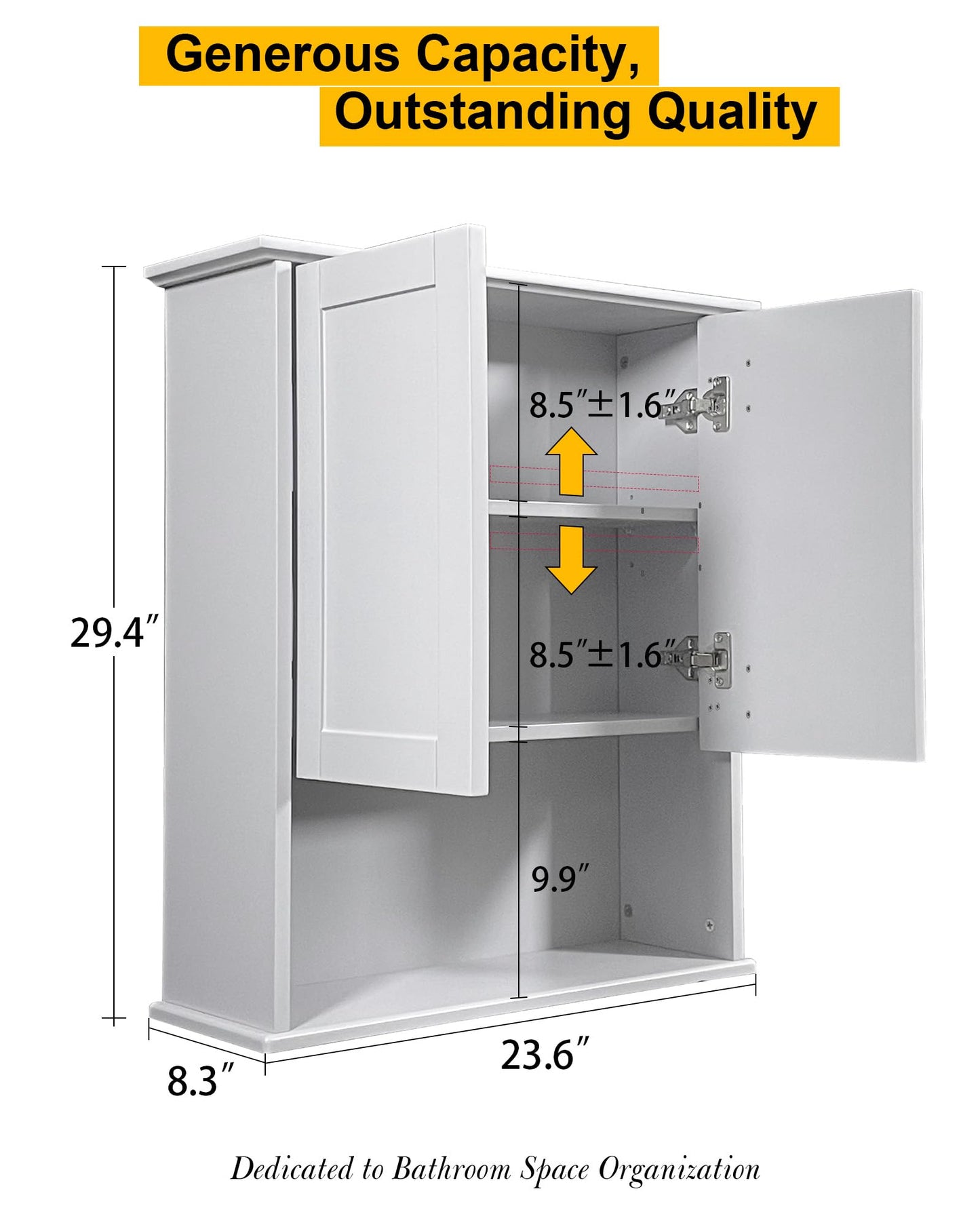 VIMYFAMY Bathroom Cabinet Wall Mount Buffering Hinge,23"x29" inch Over Toilet Storage Cabinet and Adjustable Shelves, Large Space Wooden Medicine Cabinet (Light Gray)