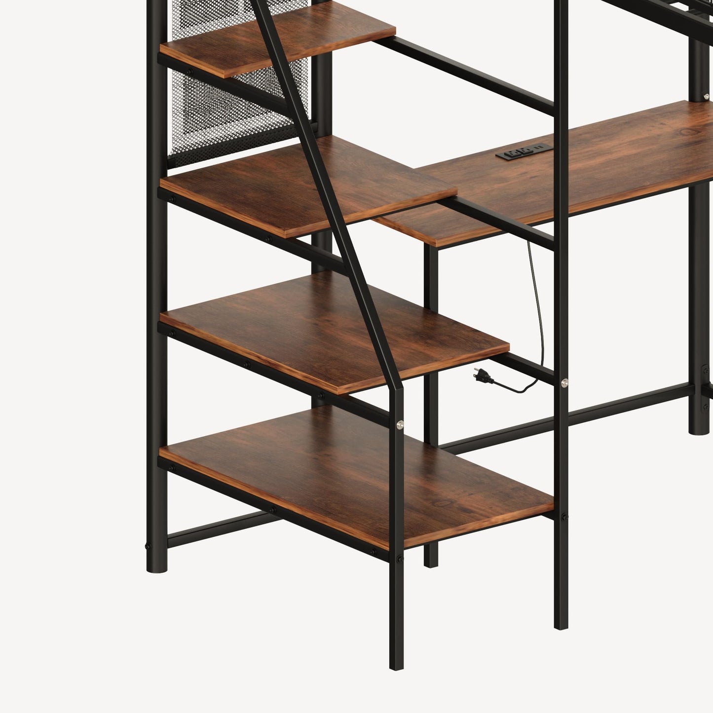 Zylena Twin Size Metal Loft Bed with Stairs, Black