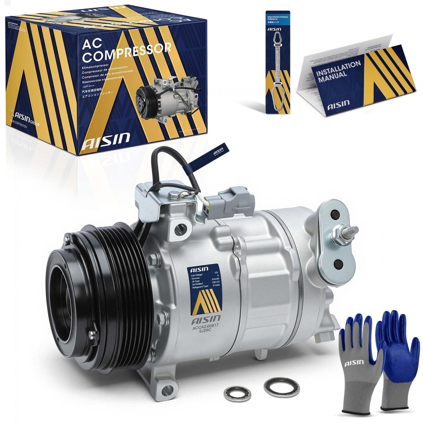 AISIN AFTERMARKET ACCAZ-00817 Air Conditioner AC Compressor - Compatible with Ram ProMaster City 2015-2022 - with 6-Pulley Groove, with Clutch