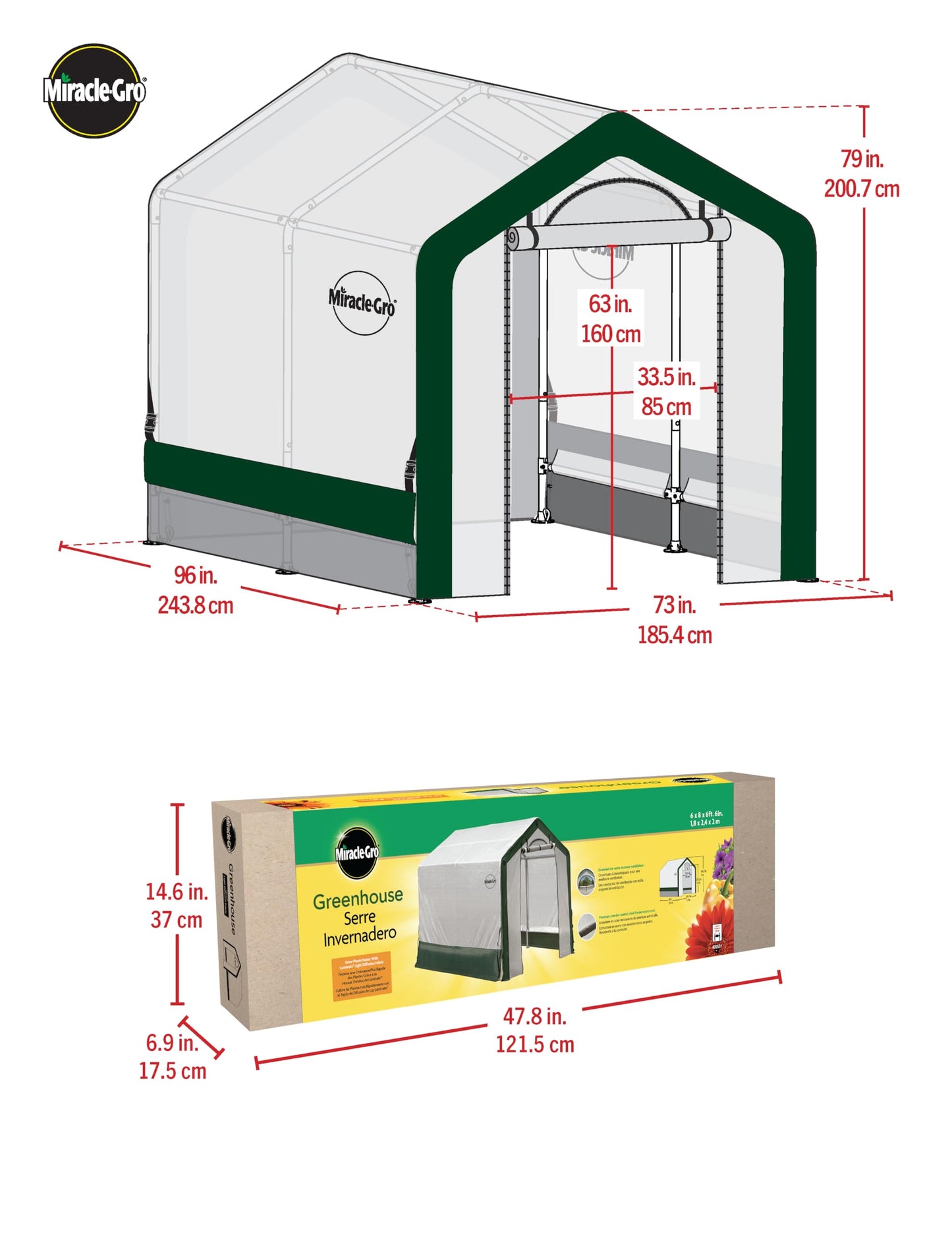 Miracle-GRO 6' x 8' x 6' Outdoor Mini Walk-in Greenhouse Plant Tent, All-Season Small Walk-in Plant Growth Accelerator with UV-Treated Fabric Cover and Zippered Panels, Clear