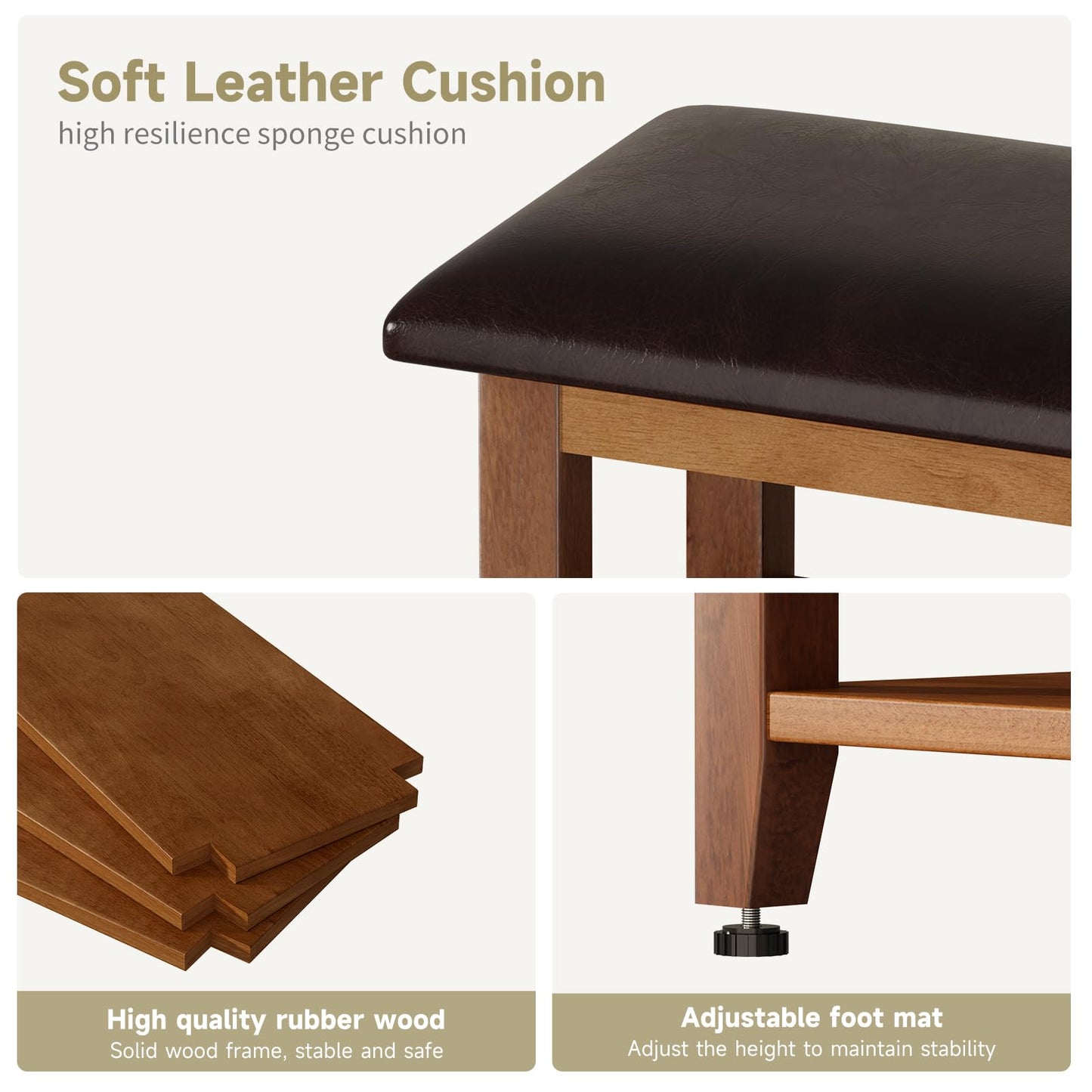 Vellzeyce Shoe Bench with Leather Cushion,Wood Bench with Shoe Rack,3-Tier Shoe Storage Organizer for Entryway,Hallway,Living Room (Brown, 3-Tier-47.3")