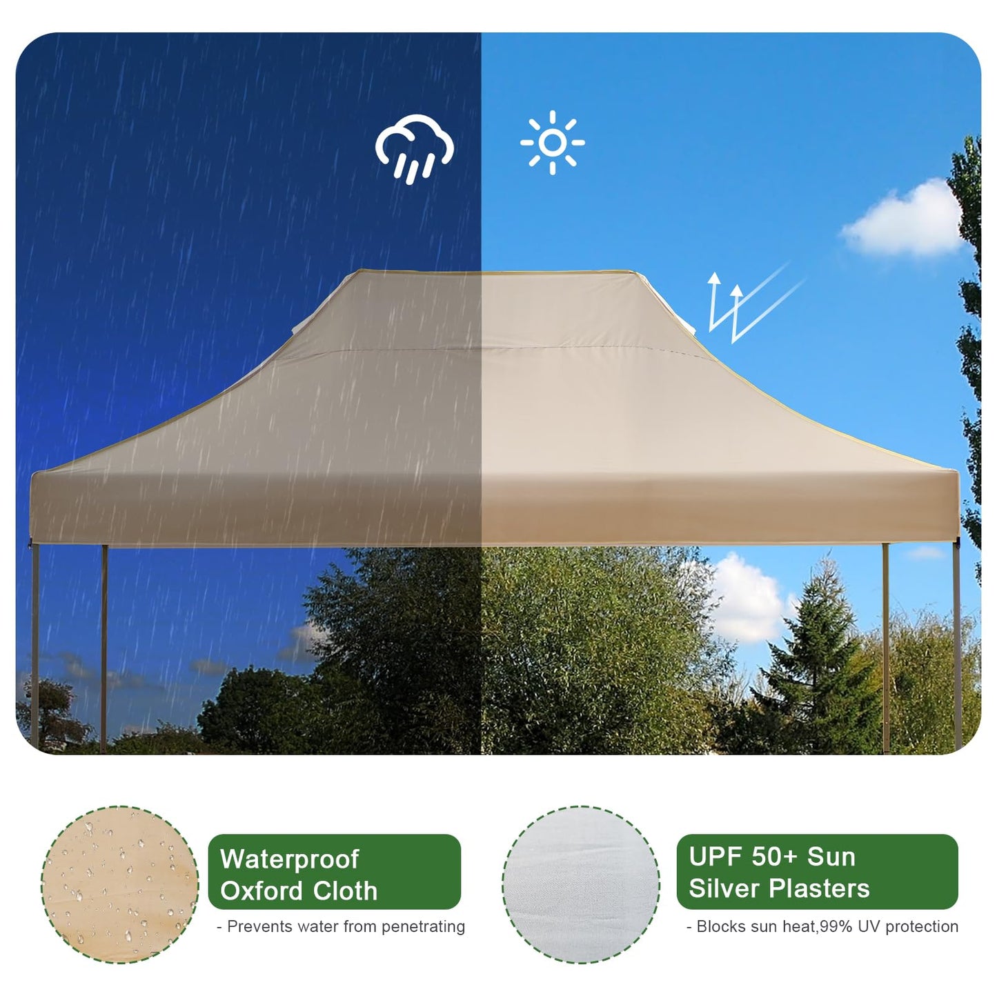 10x15 Heavy Duty Pop Up Canopy Tent, Outdoor Commercial Easy Up Canopy Outdoor Party Tents with 3 Removable sidewalls and Wheeled Bag for Events, Parties, Weddings(Khaki)