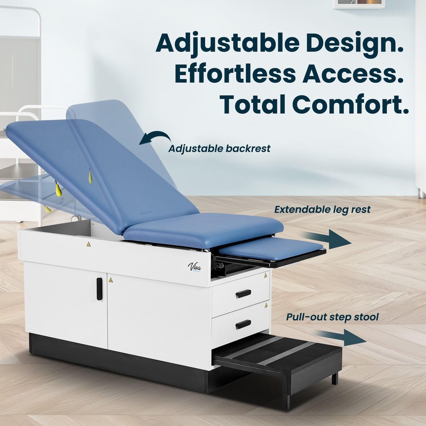 Vivacomfort Slim Line Medical Exam Table, Blue, 420 lbs Weight Capacity (Stirrups NOT Included)