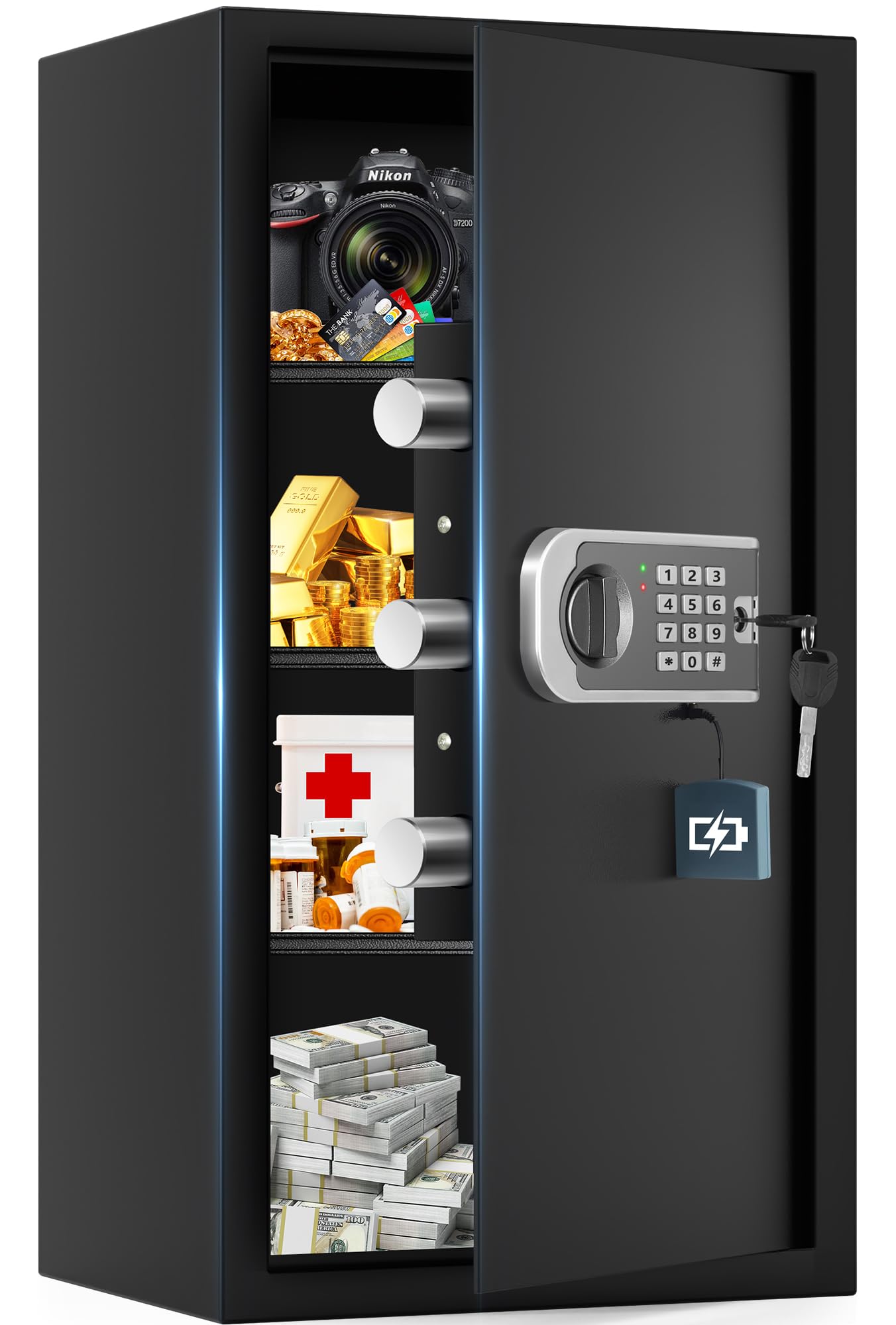 27.56"H Steel Safe Box, 6.0 Cuft Home Safes with Fireproof Waterproof Bag, Digital Security Safes with Programmable Keypad Keys, Smart Alert, Mute Mode, Anti-theft Safety Box for Documents Valuables
