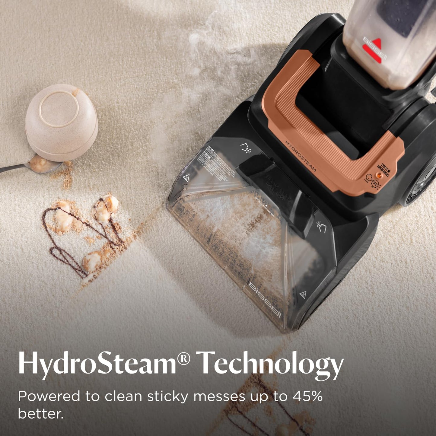 BISSELL Revolution HydroSteam Carpet Cleaner, Upright Deep Cleaner, HydroSteam Technology, 4-inch Self-Cleaning Tough Stain Tool & Formulas Included, 4123