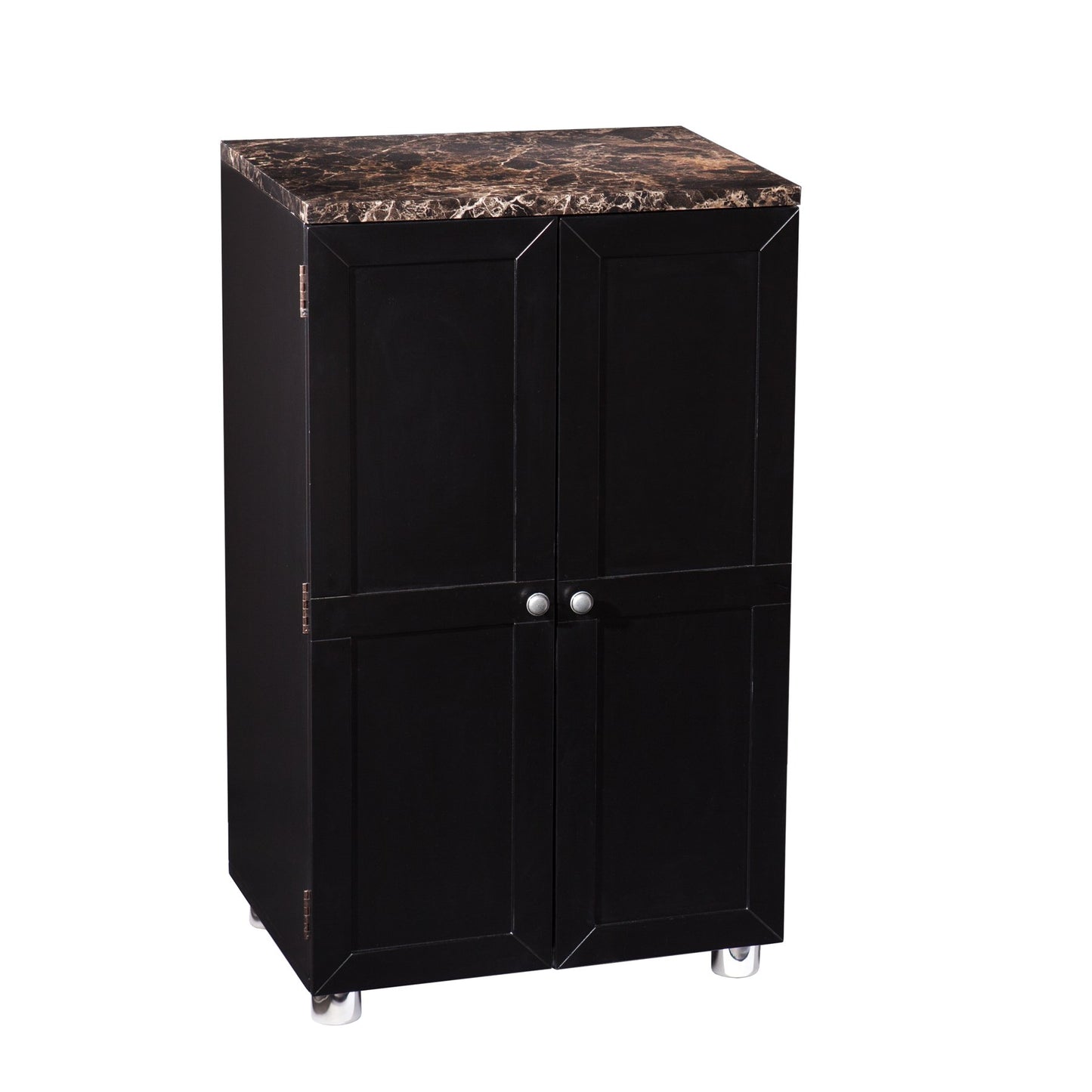 SEI Furniture Cape Town Bar Cabinet w/Wine Storage, Faux Marble Countertop with Black Finish
