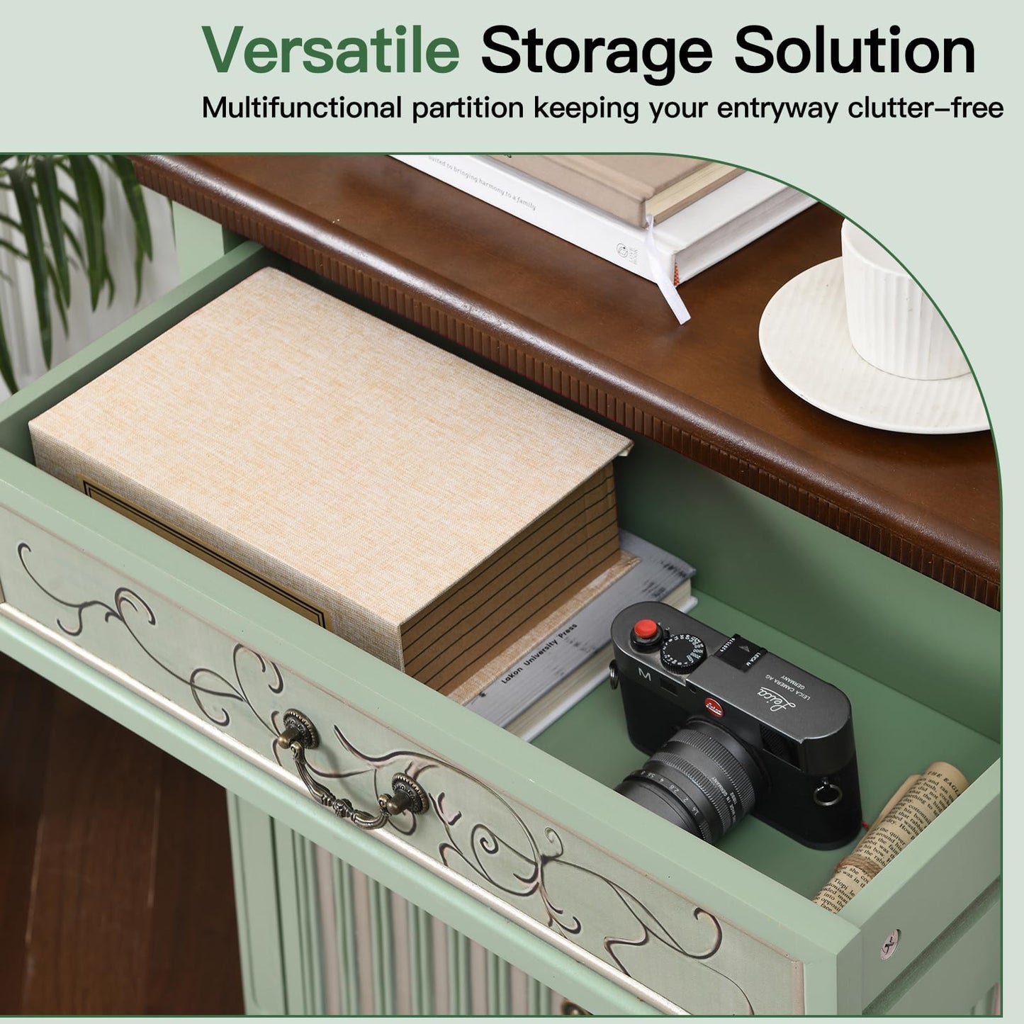 Ahokua Sage Green Accent Cabinet with Drawer and Textured Doors, Farmhouse Storage Cabinet with Adjustable Shelf, French Country Entryway Cabinet for Living Room, Hallway and Dining Room