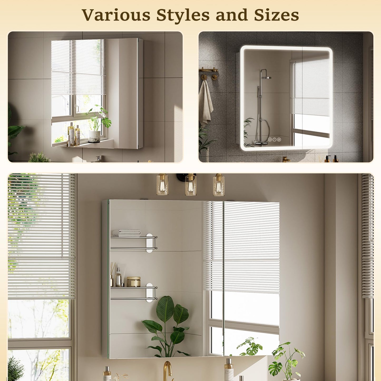 VETROVUE Bathroom Medicine Cabinet with Mirror, 30 Inch x 26 Inch Bathroom Mirror Cabinet with Double Door & Adjustable Shelves, Surface Mount or Recess Installation