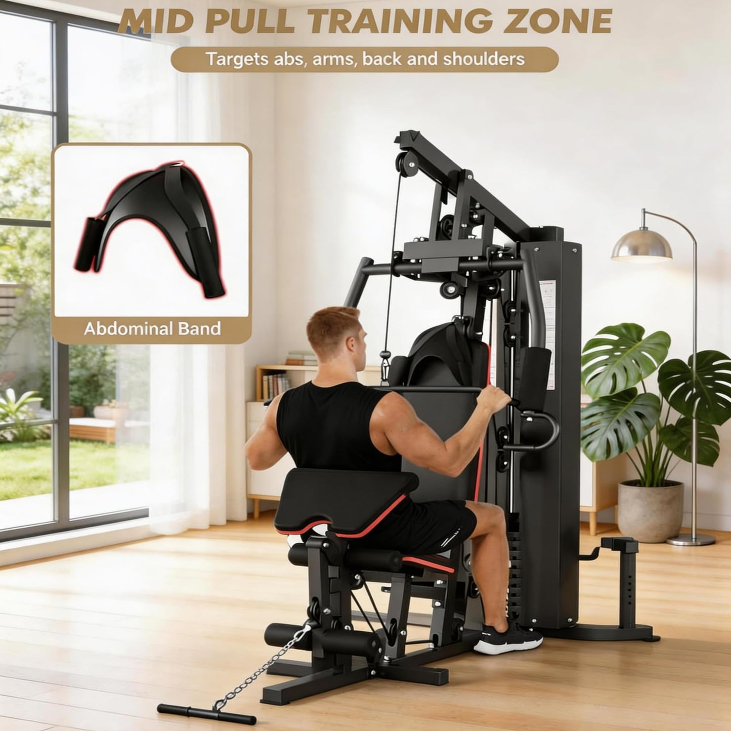 Multifunctional Home Gym Equipment with 150LB Weight Stack - Full Body Workout Machine for Strength Training, Home Gym Weight Machine with Pulley System, Leg Press - Compact Fitness Station