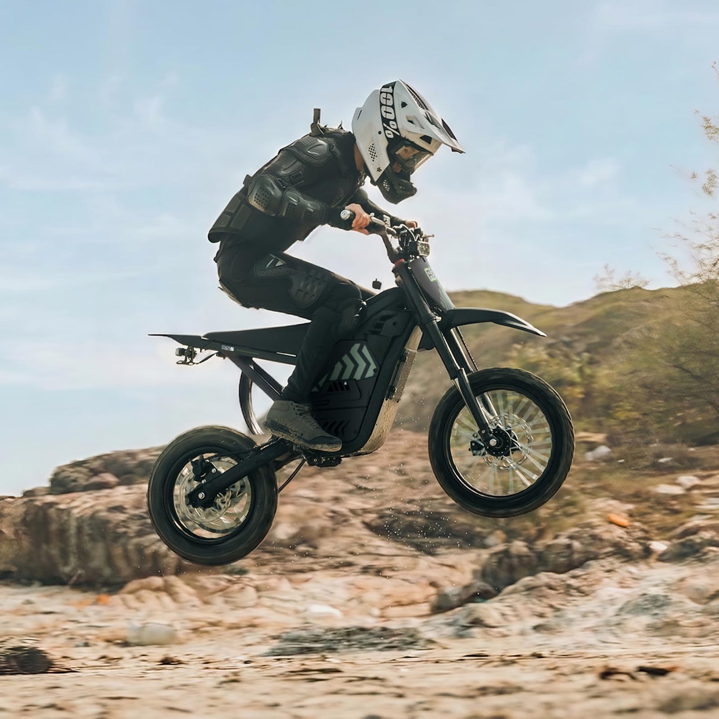 WindoneRide RS5 Electric Dirt Bike, 2200W 37MPH Electric Motorcycle, 48V/22.5Ah Battery Ebike, Full-Suspension Off-Road Mountain E Dirt Bike, Dual Hydraulic Brakes, Light Green
