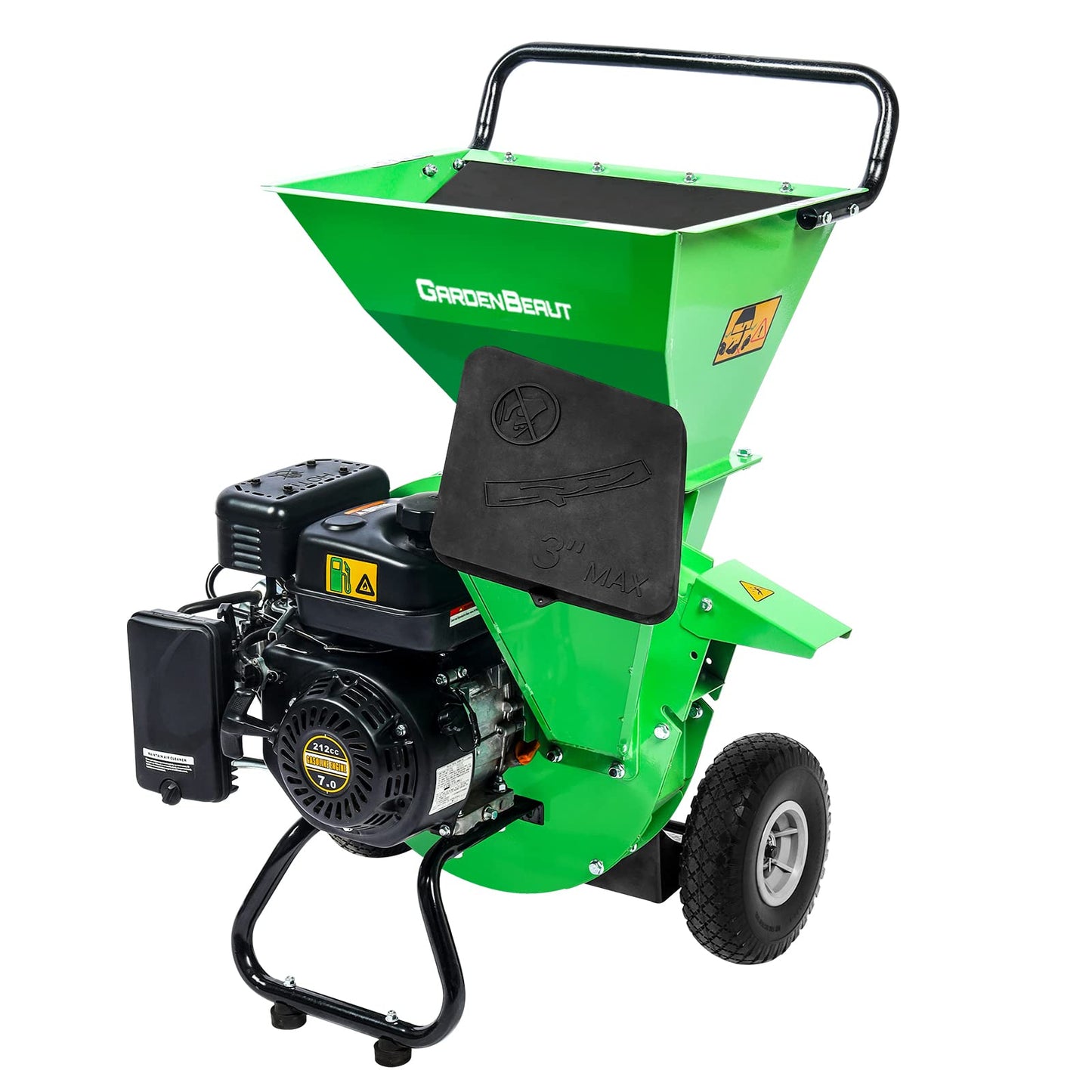GARDENBEAUT 3 in 1 Wood Chipper Shredder Mulcher MF30, 7HP 212cc Heavy Duty Gas Powered, Max 3" Diameter Capacity for Wood, Limb, Leaves with Two Hoppers,4 Y-Hammers, Included Debris Bag