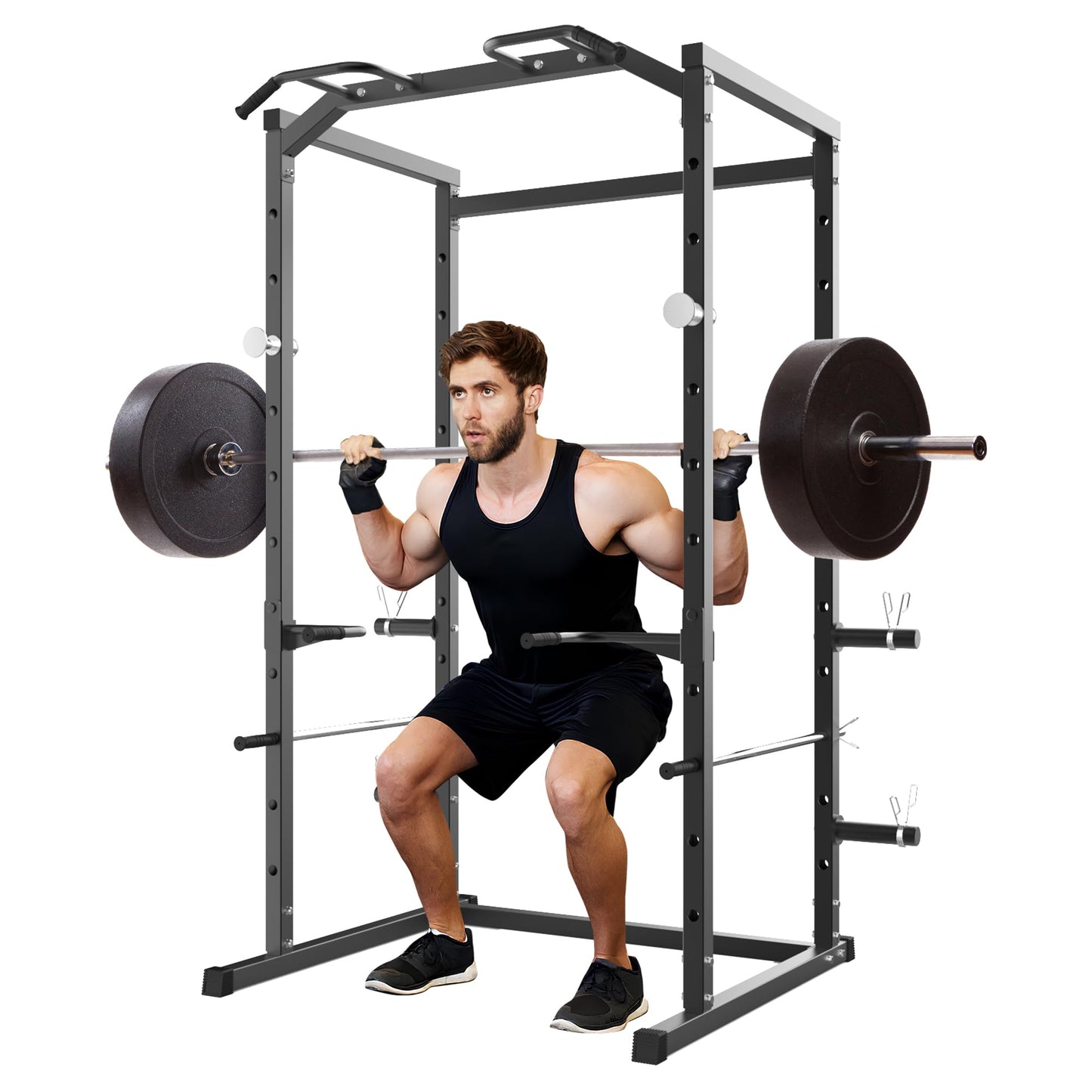ActiveTrail Heavy-Duty Power Cage with Pull-Up Bar, 1100LB Capacity Squat Rack for Home Gym Strength Training with Adjustable j-Hooks & Safety Bars