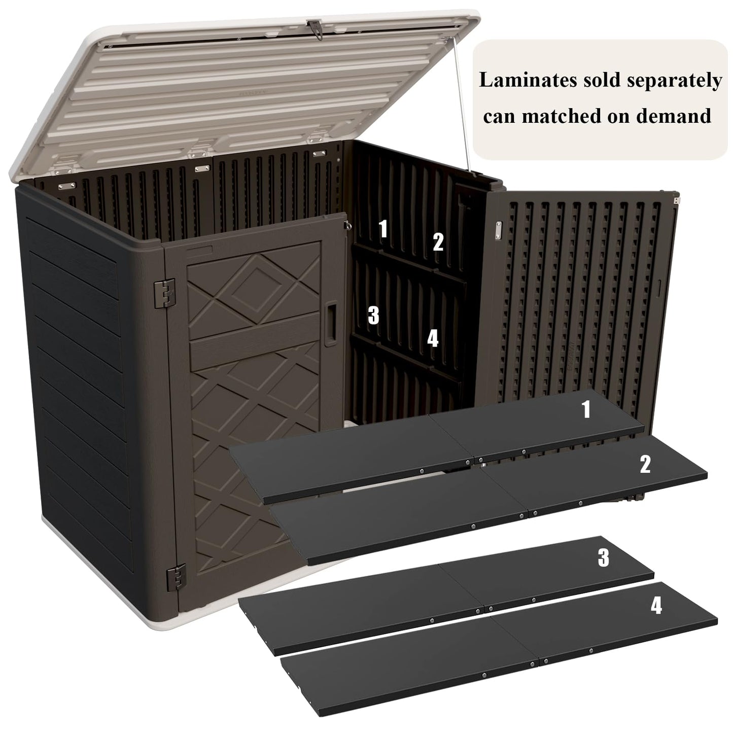 ZZM Large Outdoor Storage Shed, 48 Cu Ft Resin Versatile Storage Cabinet for Patio Accessories, Trash Cans & Garden Tools, Durable Horizontal Storage Box with Lockable Lid (Black)