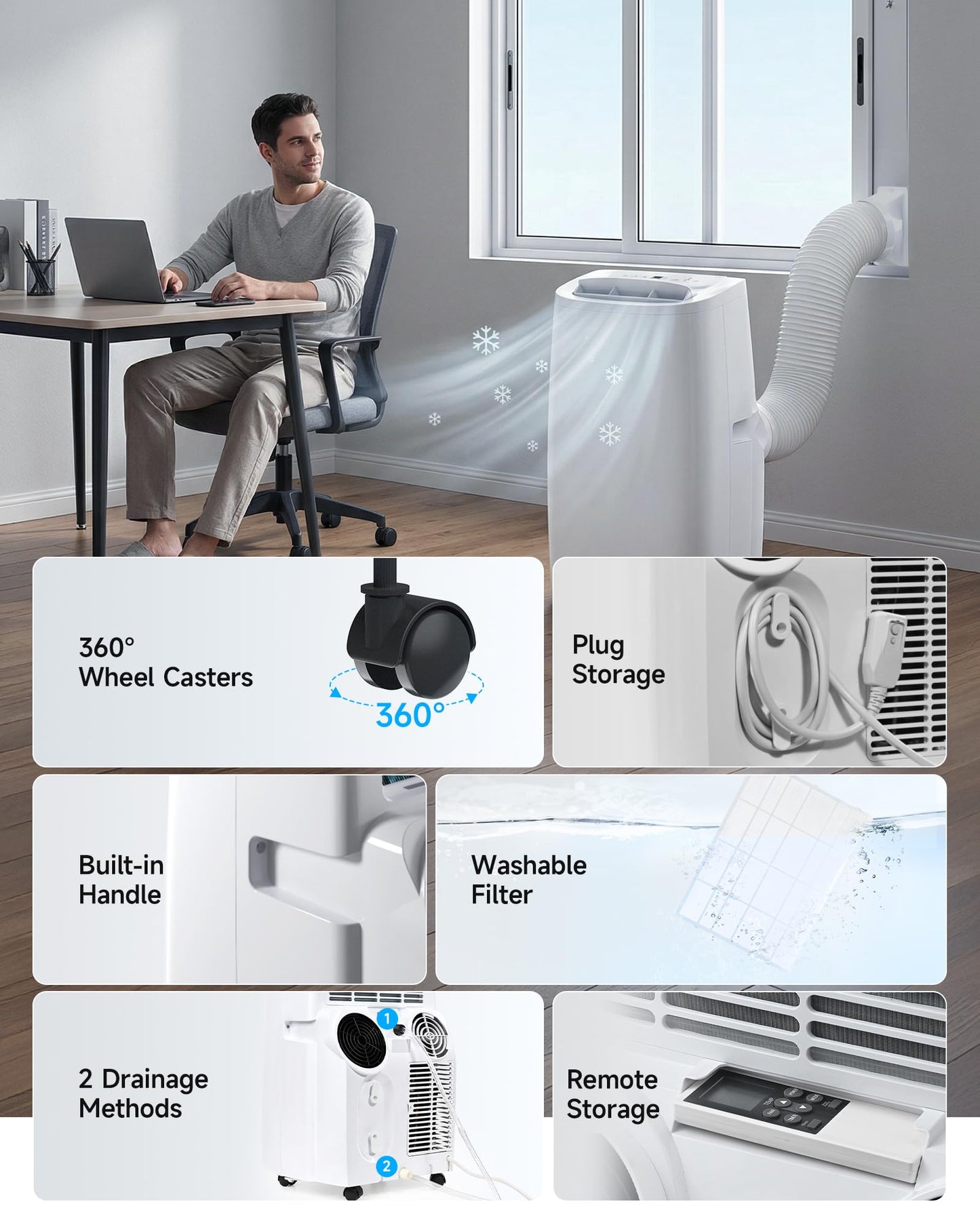 Air Choice 14,000 BTU Portable Air Conditioners, 5-in-1 Portable AC Unit with Cool, Heat, Dehumidifier, Fan, Sleep Mode, Auto Swing, Air Conditioner Portable for Large Room Up to 700 Sq. Ft, Remote