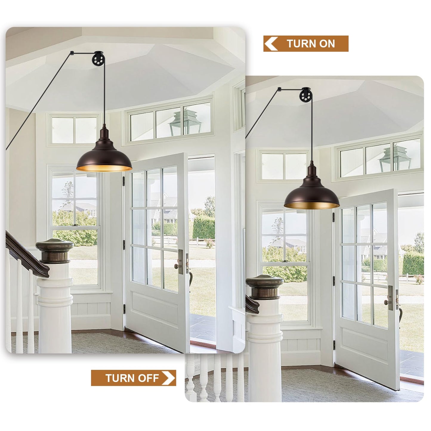 ALAISLYC Oil Rubbed Bronze Pendant Light, 2 Pack, Dimmable, Adjustable Pulley, Metal Hanging Lamps for Living Room, Kitchen, Bedroom