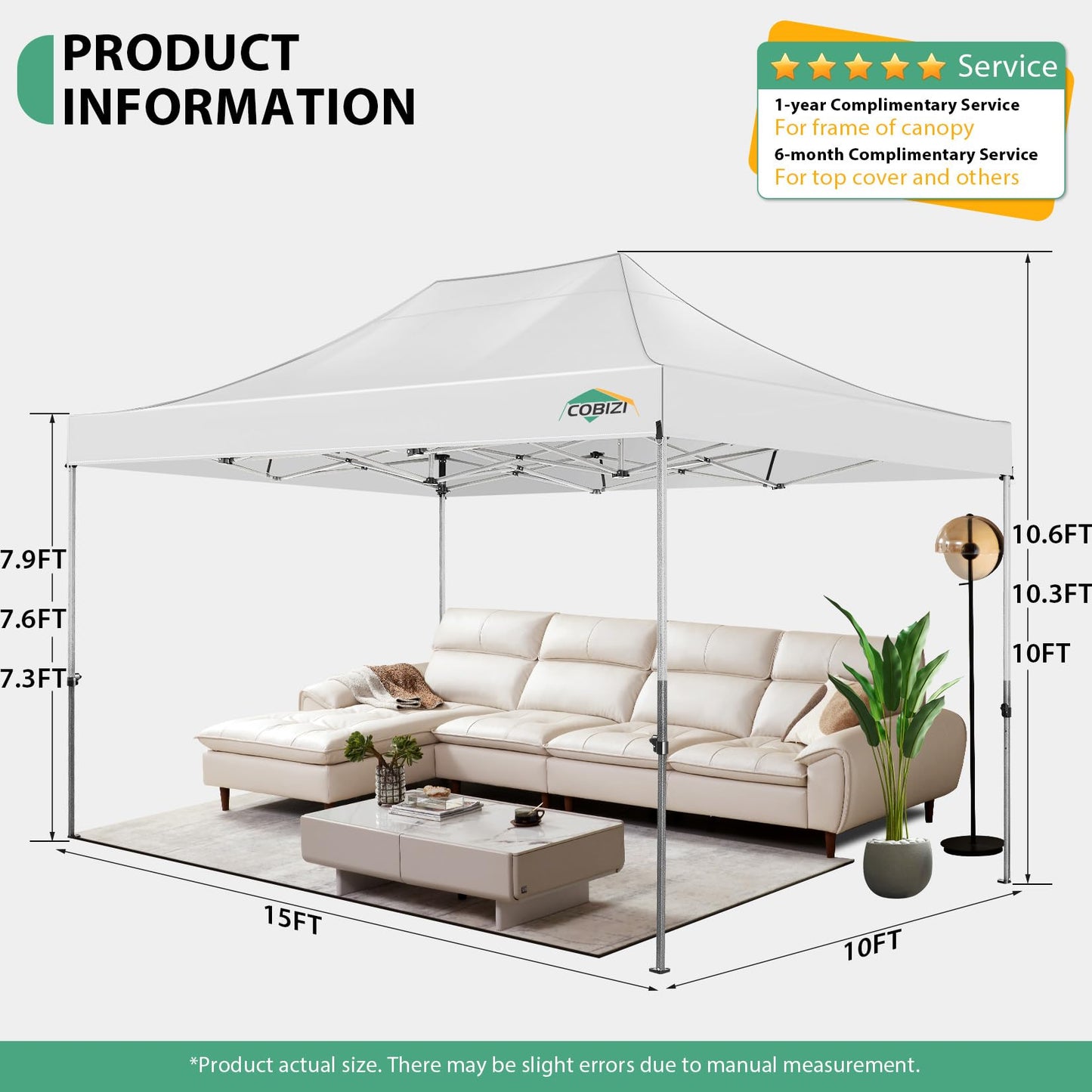 COBIZI 10x15 Pop up Canopy Tent Heavy Duty, Easy Set-up Commercial Outdoor Party Tent, 100% Waterproof Wedding Tents Gazebo, 3 Height Adjustable with Handbag, White