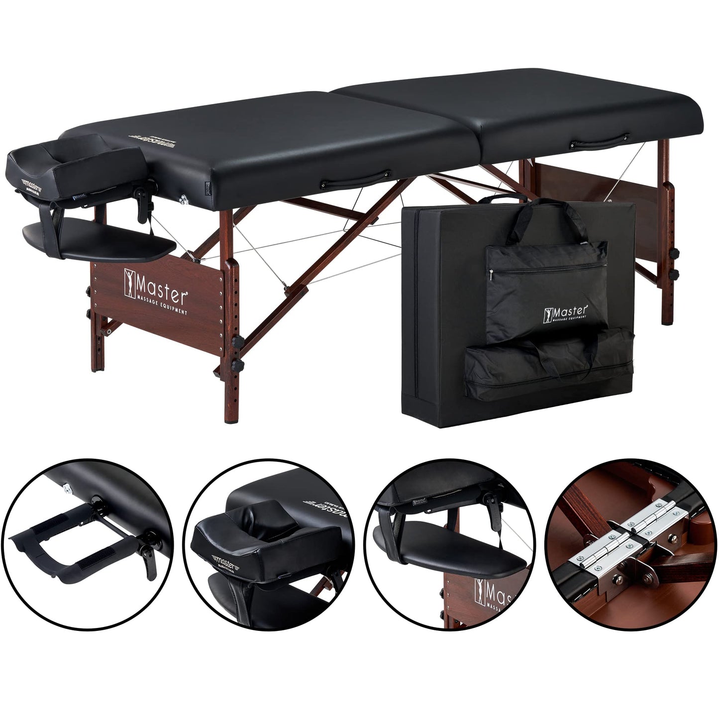 Master Massage 30" Del Ray Pro Portable Massage Table (30" W x 84" L), 750 lbs. Capacity, 3" Cushioning, Black