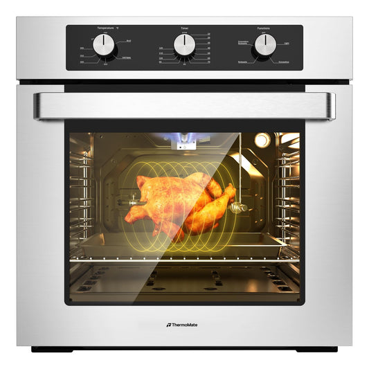 Thermomate 24" Gas Wall Oven, ETL Certified, 2.12 Cu.ft. Natural Gas with Bake Broil Rotisserie Functions, Timer and Convection Fan, 120V Cord Plug, Stainless Steel