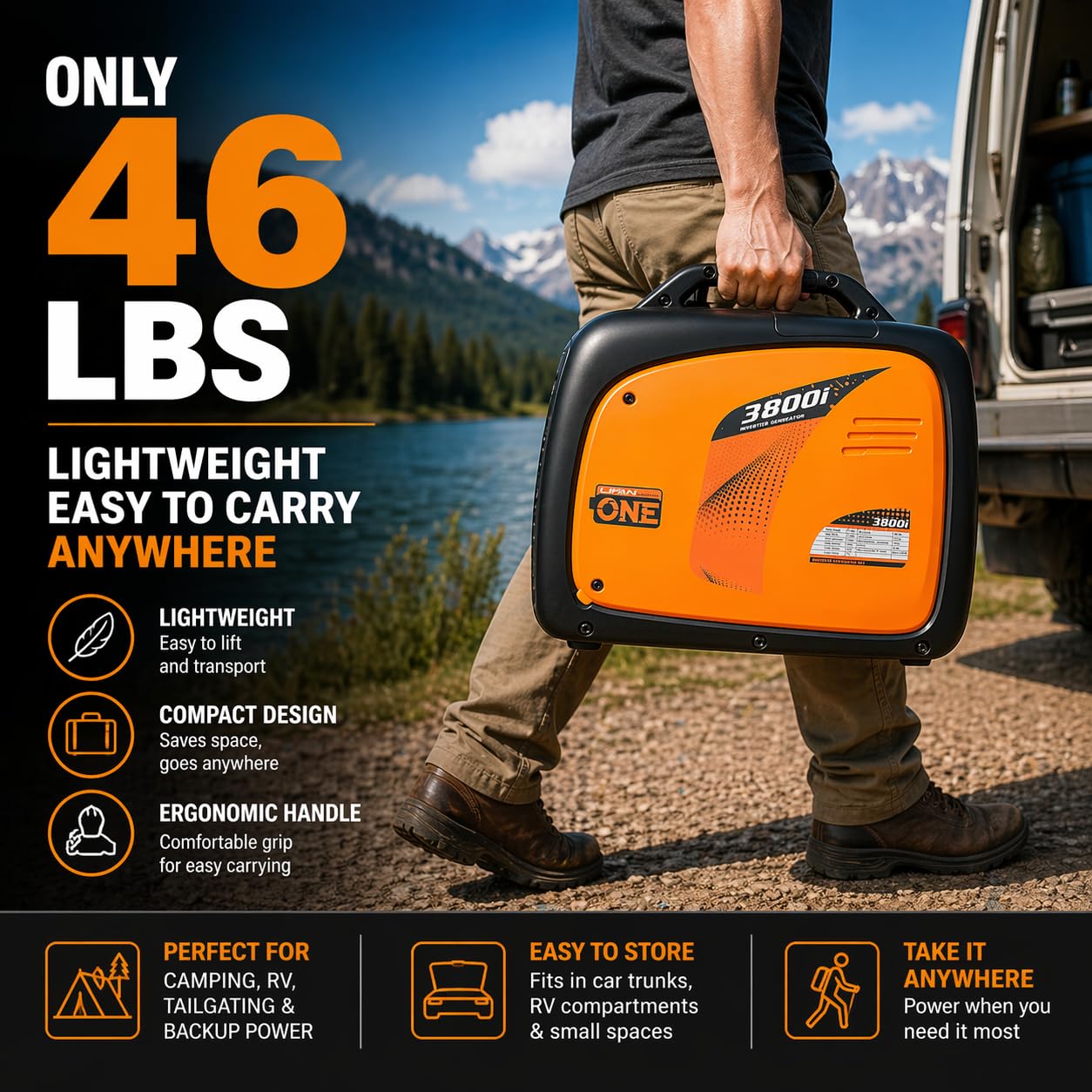LIFAN 3500W Portable Inverter Generator for Home Backup, Super Quiet Gas Powered Generator for RV Camping Outdoor Use, ECO Mode, EPA Compliant, Parallel Ready with CO-MINDER Safety