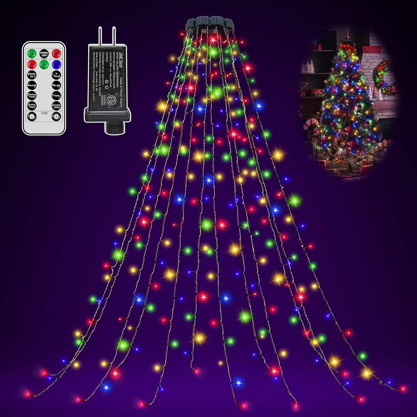 Ccinny 300 LED Christmas Tree Lights, Remote, 8 Modes, Timer, Waterproof, Multicolor, Model NYB0300K