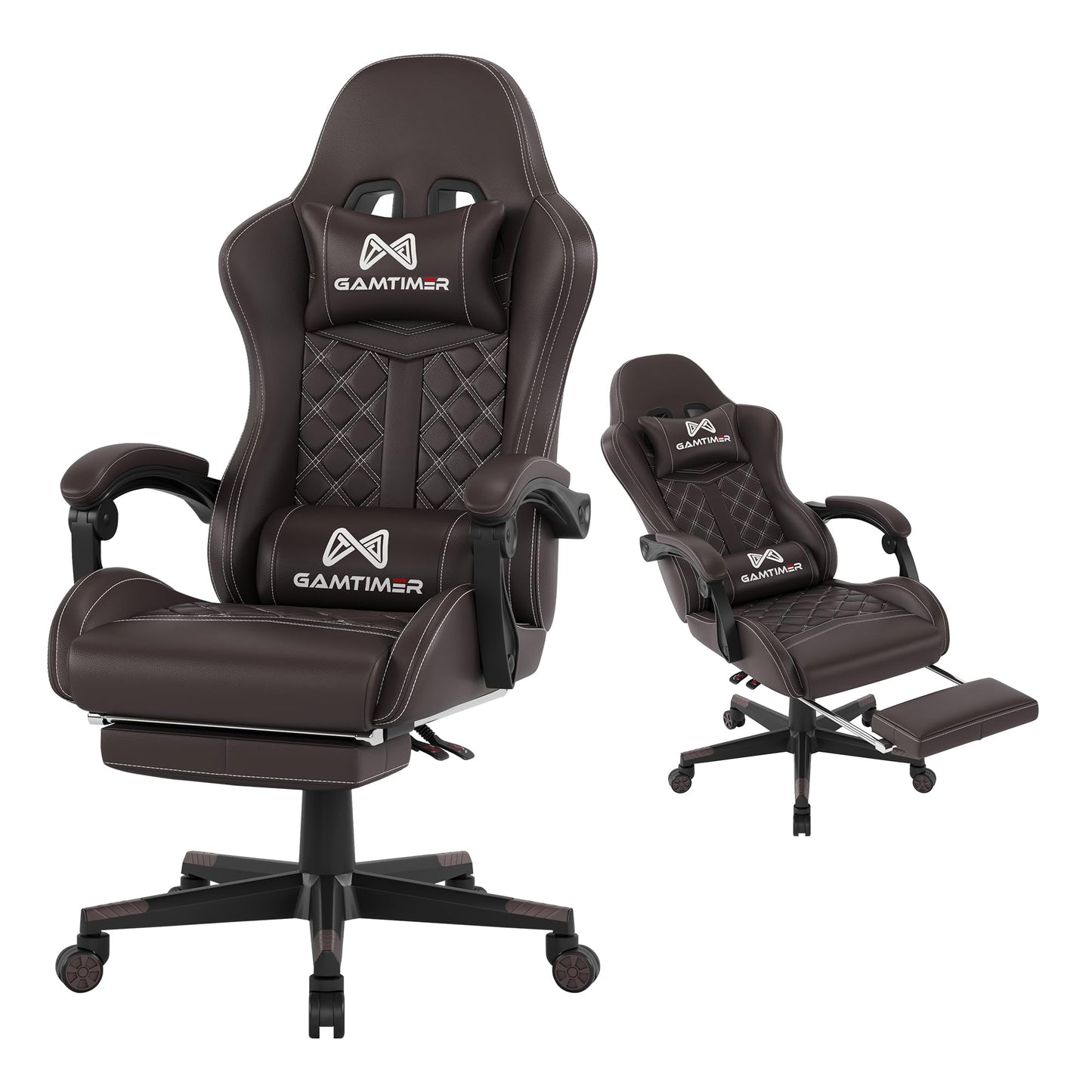 Gaming Chair, 400 lbs Adult Chair, High Back Computer Chair with Footrest and Linked Armrests, Office Video Game Chair with Lumbar Support (Brown)