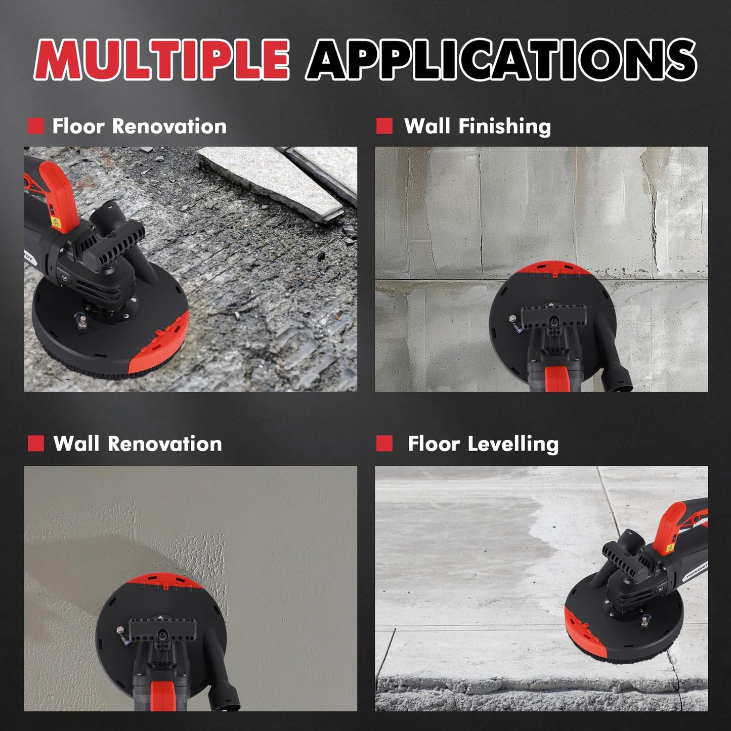 YUCHENGTECH 7 Inch Concrete Grinder with Dust Collector Floor Grinder with Vacuum 2200W 0-4800RPM with Auxiliary Handles & Storage Case for Concrete Cement Granite Marble