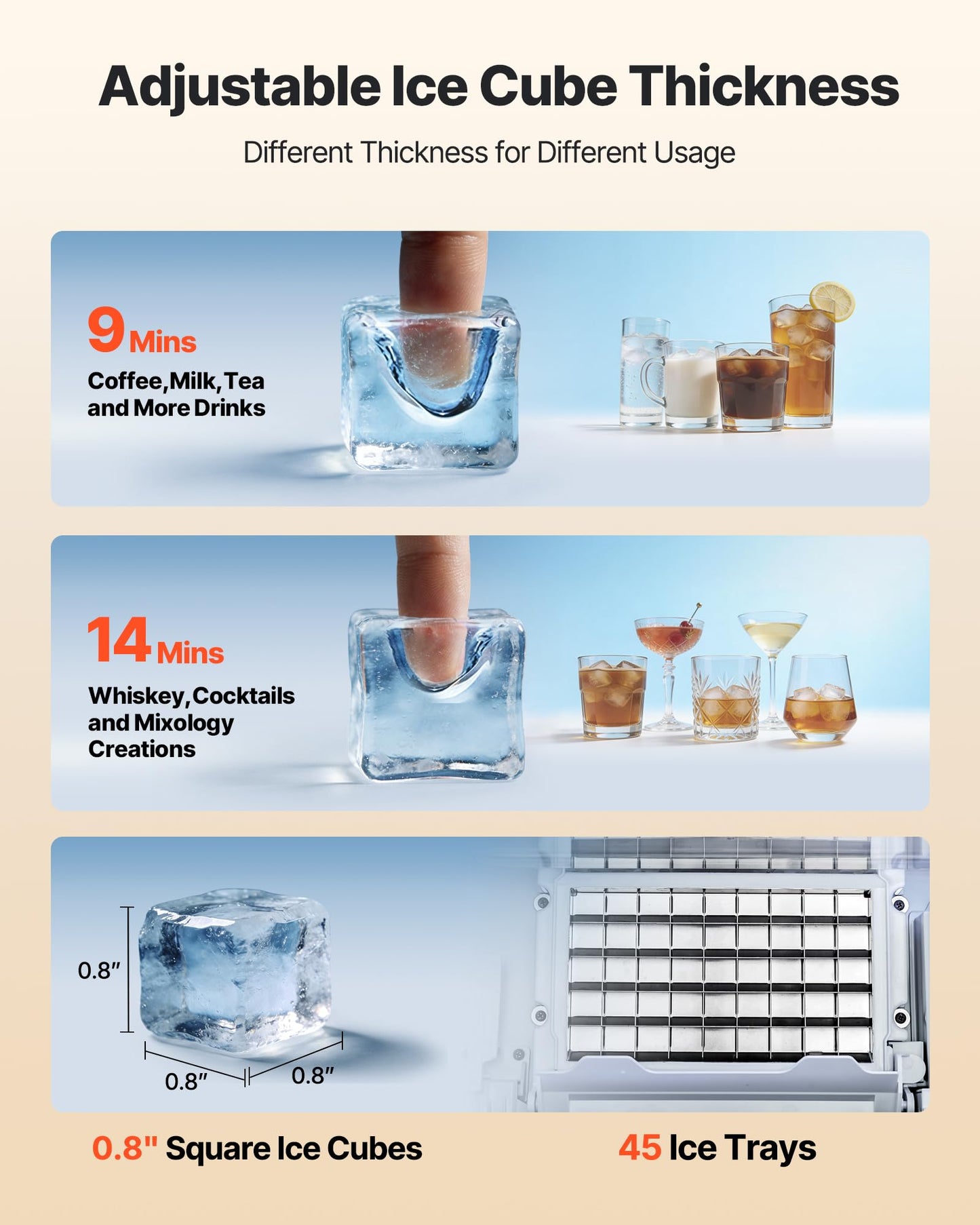 VEVOR Commercial Ice Maker Machine, 120 lbs/24H Ice Production, 33 lbs Storage Bin, 45 Cubes per Cycle, Stainless Steel Under Counter & Freestanding Ice Maker with LED Display, for Home Bar Restaurant