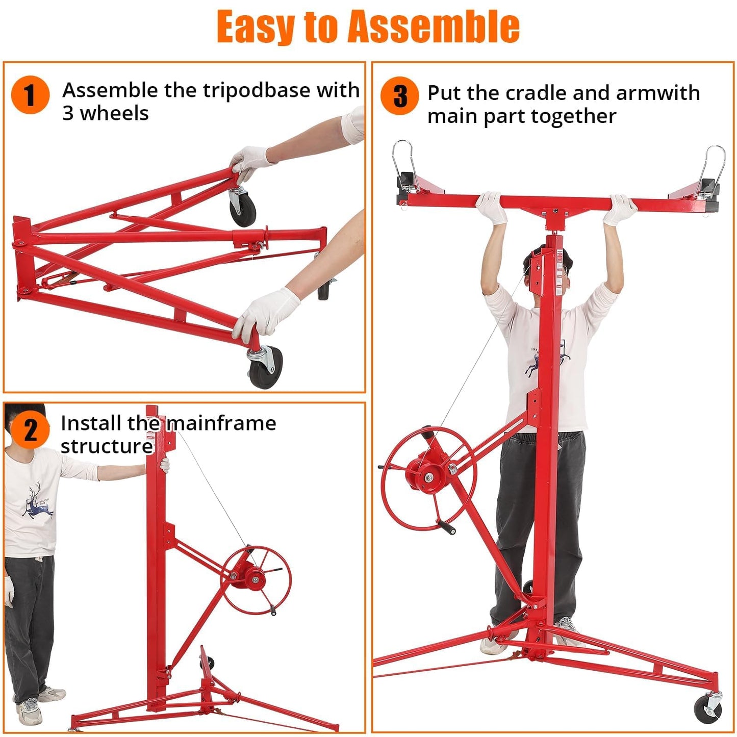 16 FT Drywall Lift, 150 LBS Heavy Duty Drywall Hoist, Foldable Telescoping Panel Lift with 360° Swivel & Locking Wheels for Ceiling & Wall Installation