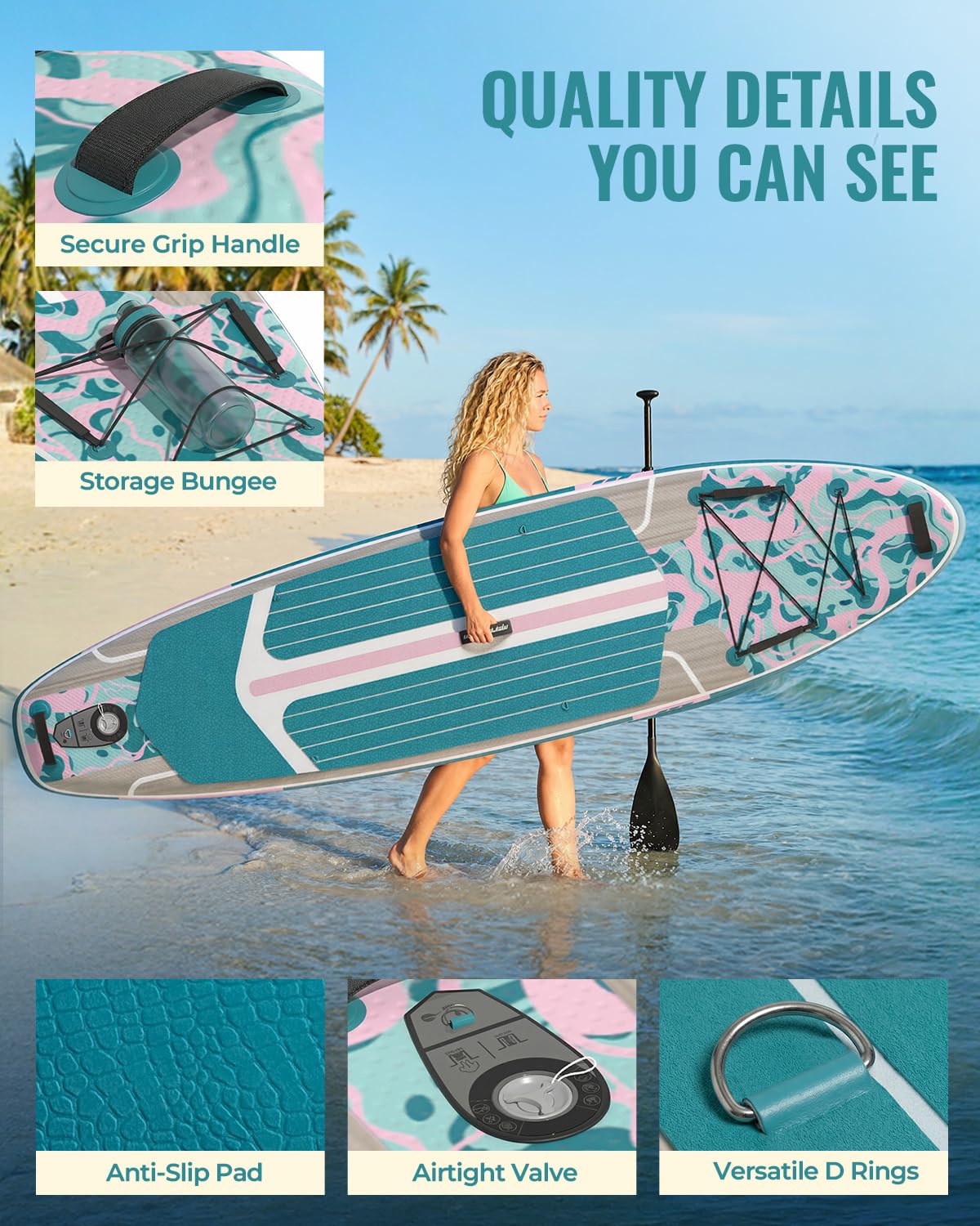 Marsdorgan 11ft Inflatable Stand Up Paddle Board, Wood Grain Ultra Lightweight SUP, 430lb Capacity for Adults Youth Family, for Fishing Camping, Complete Kit with Backpack & Pump, Grey Wood Grain